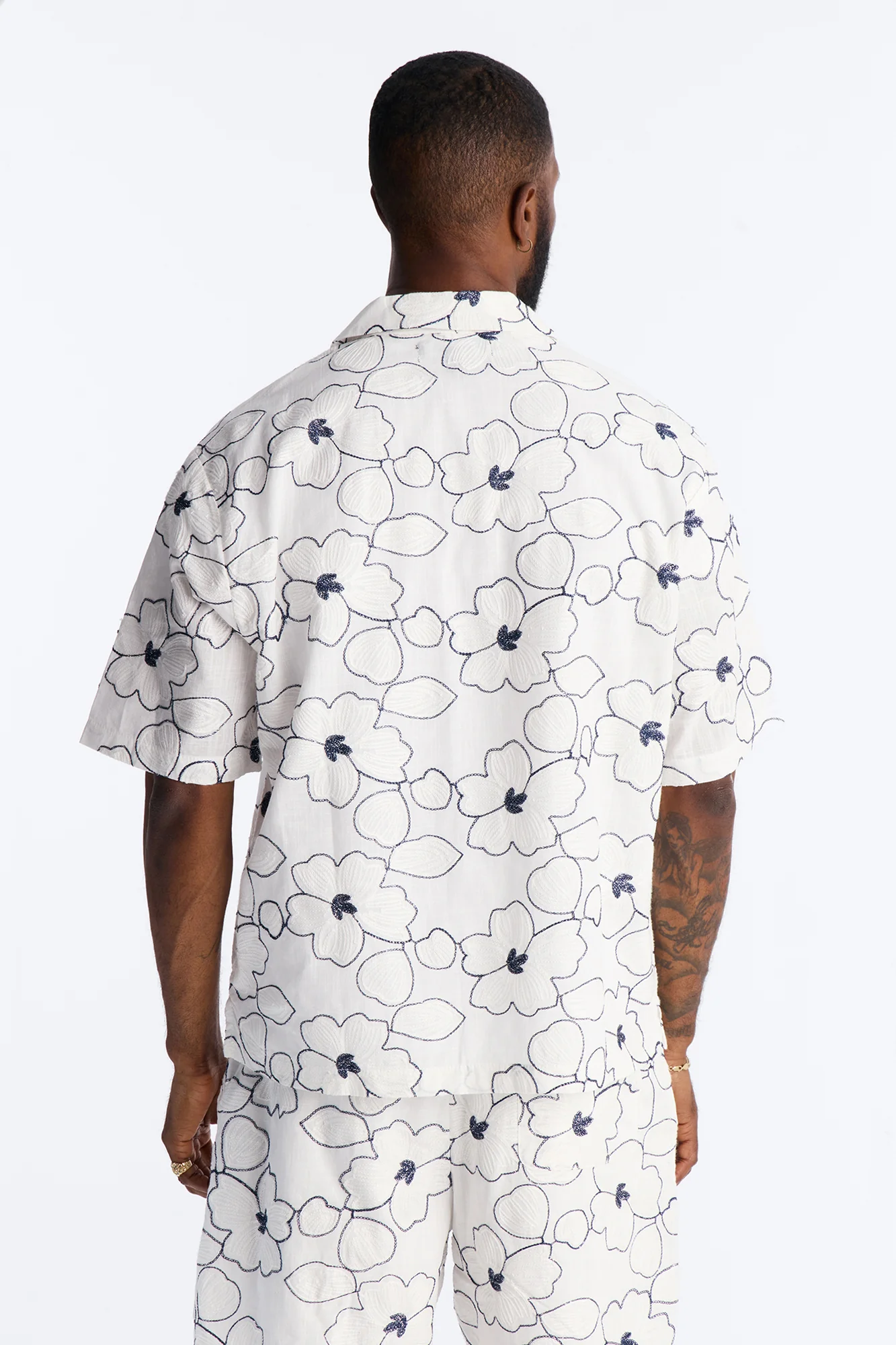 Relaxed Sand Blossom Cuban Collar Button Up Shirt - White/combo - Image 4