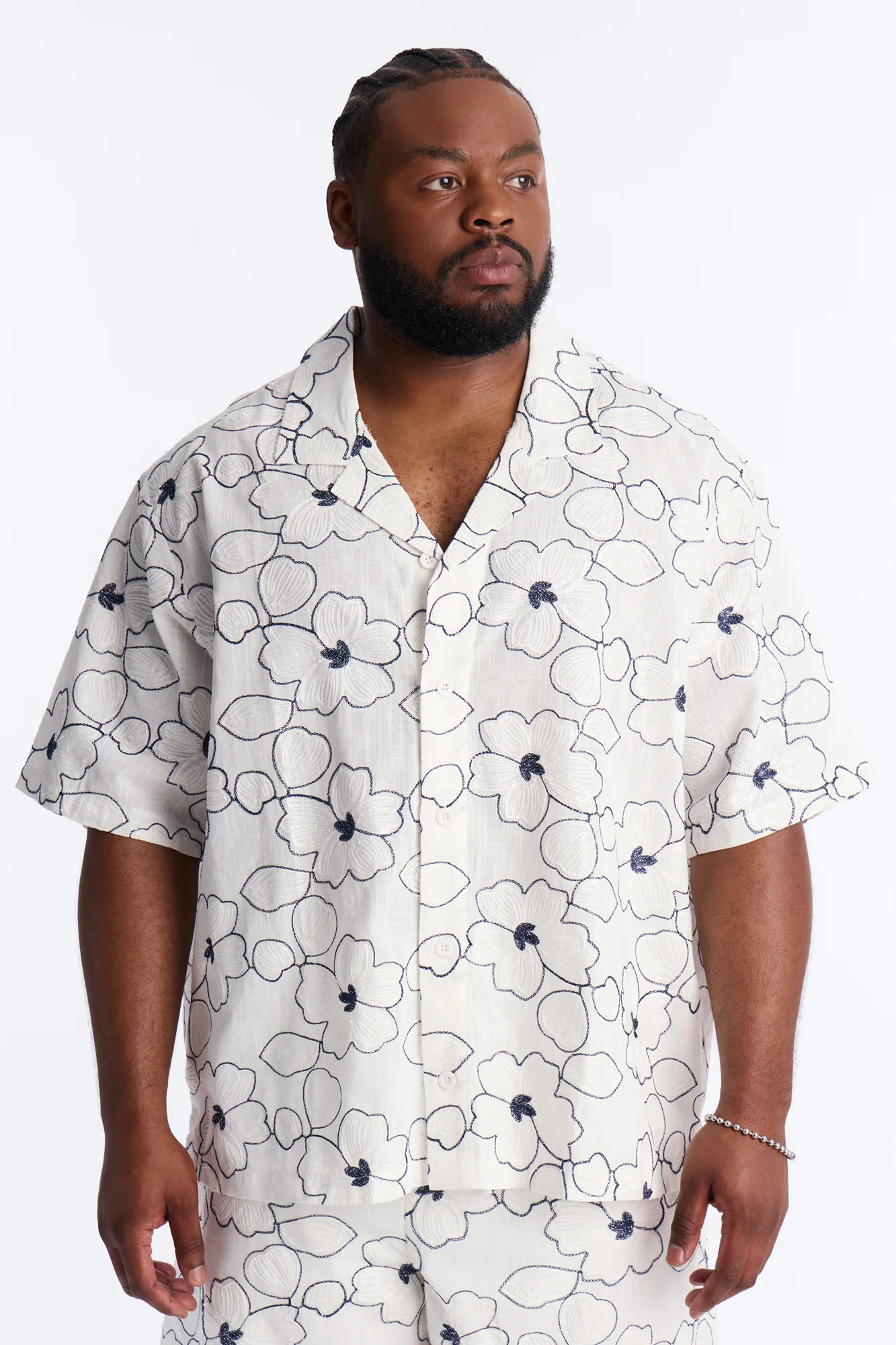 Relaxed Sand Blossom Cuban Collar Button Up Shirt - White/combo - Image 5