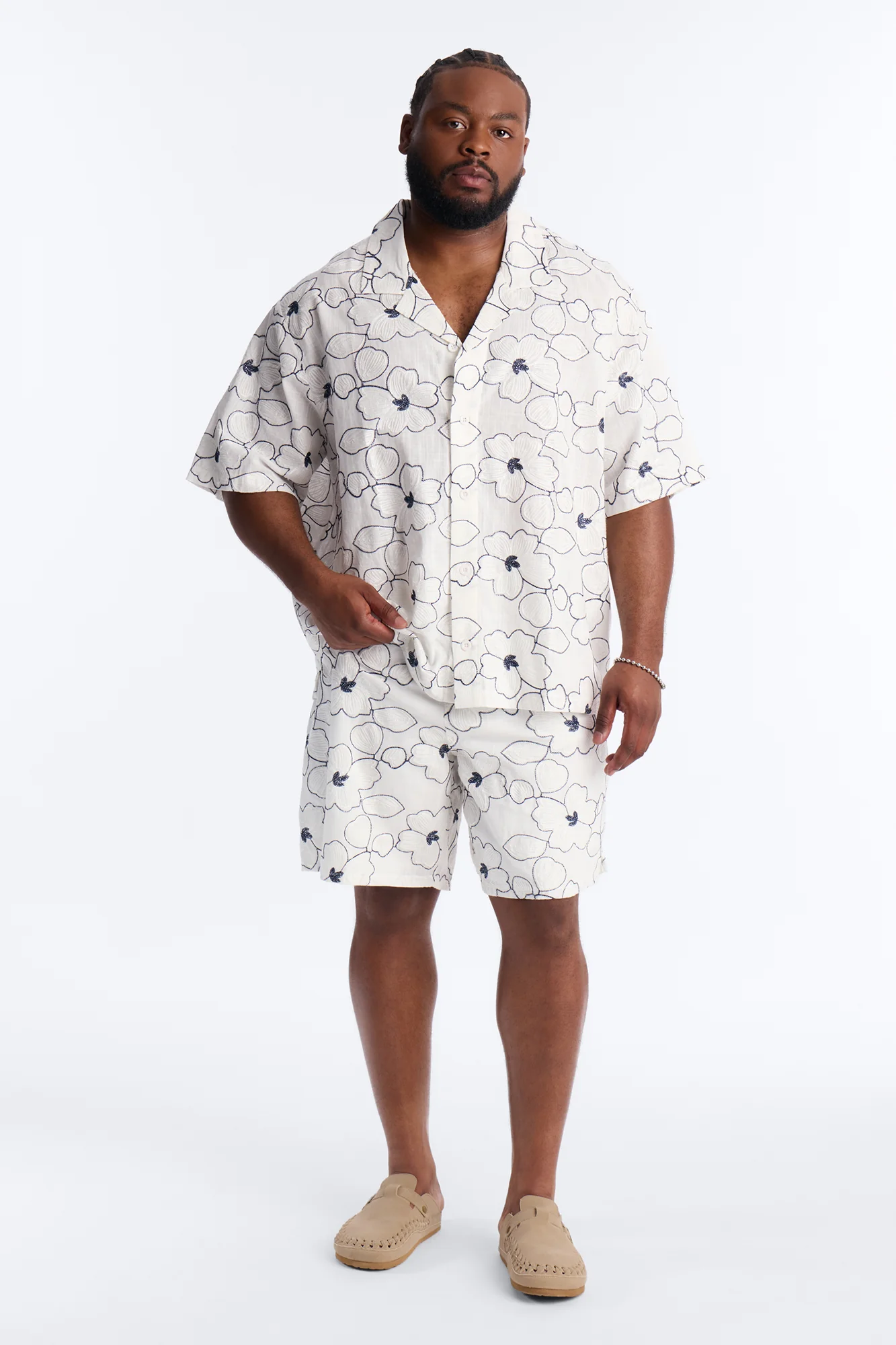 Relaxed Sand Blossom Cuban Collar Button Up Shirt - White/combo - Image 6