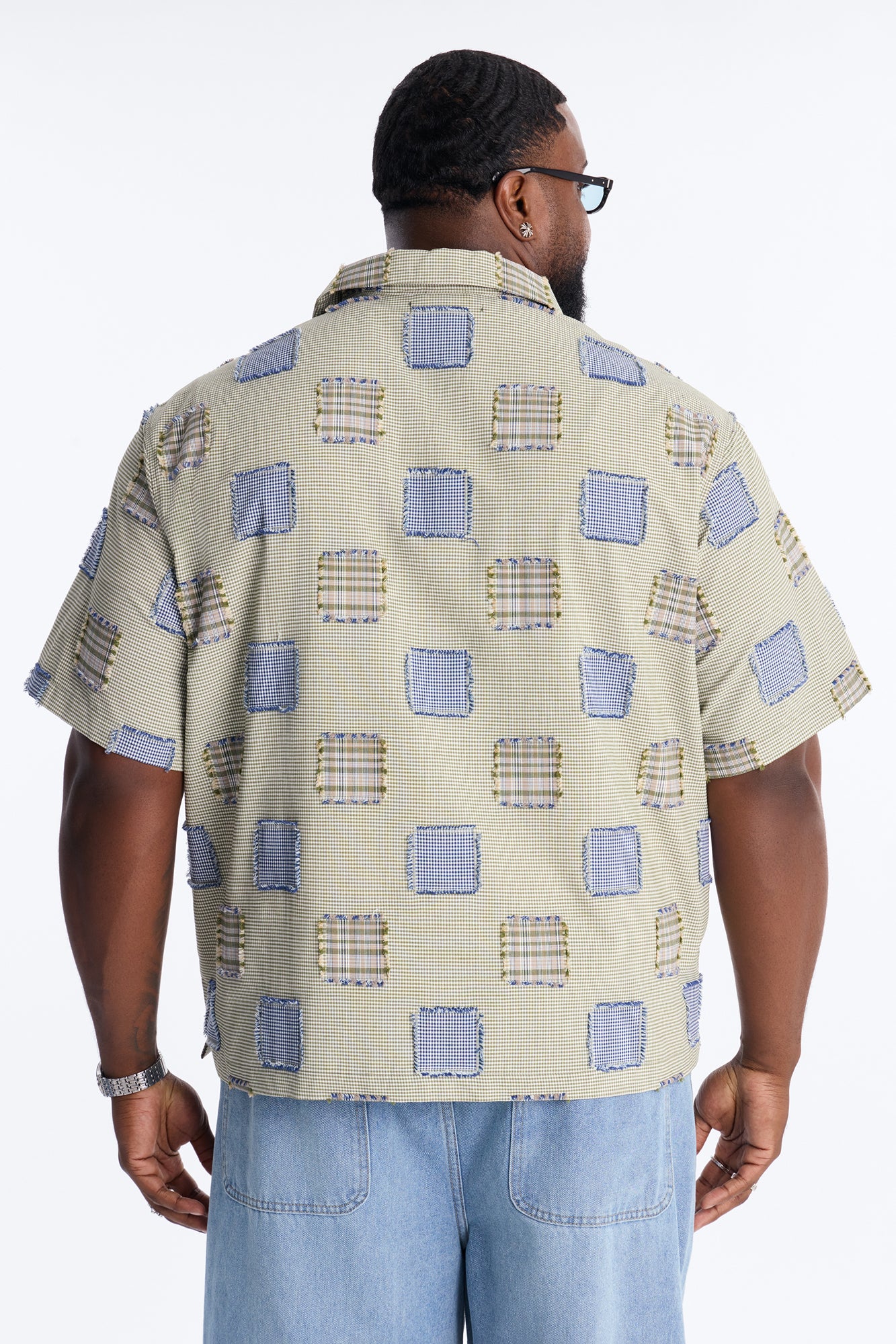 Relaxed Sunny Stitch Plaid Cuban Collar Button Up Shirt - Multi Color - Image 8