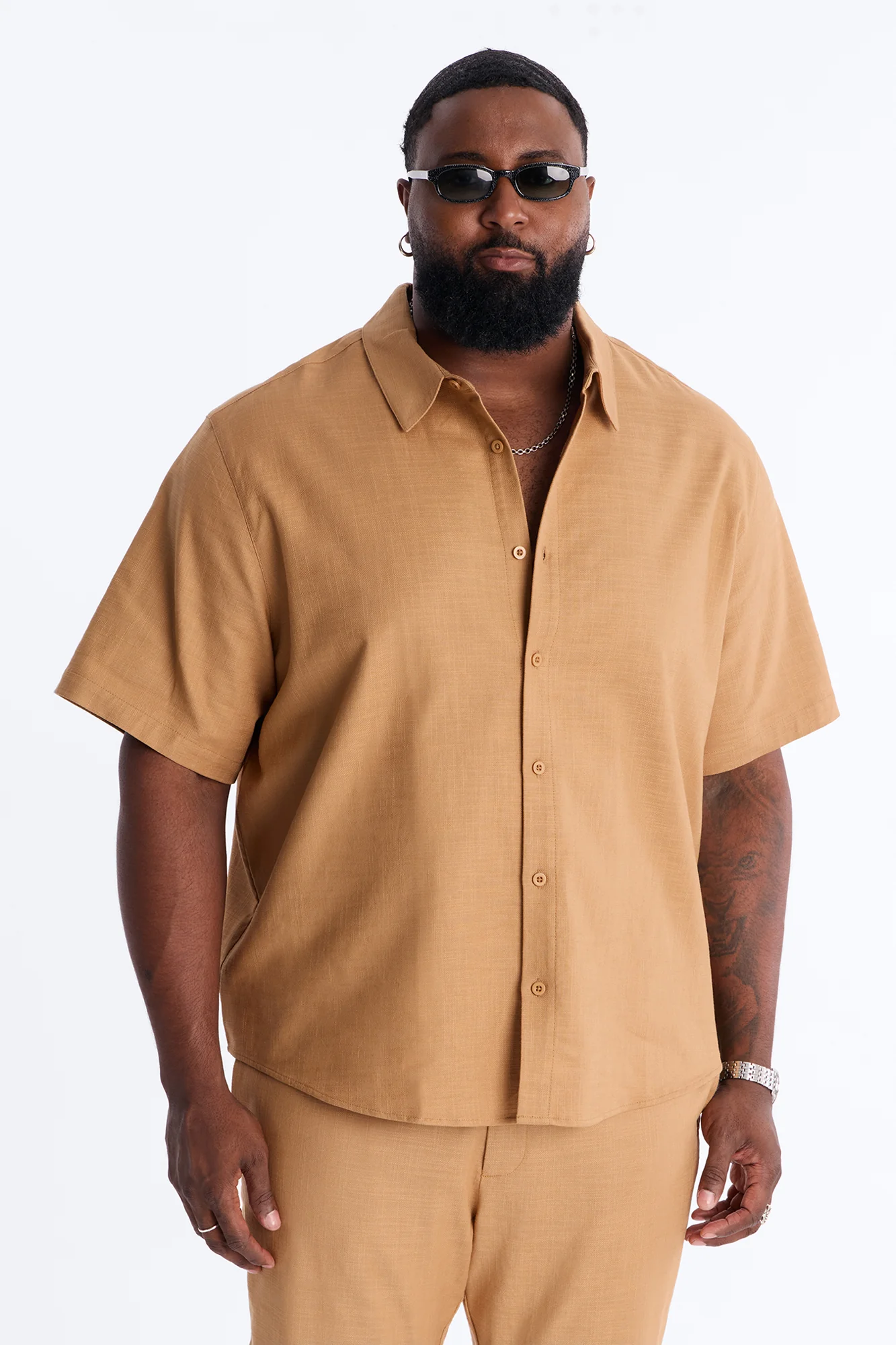 Relaxed Sunward Coast Linen Button Up Shirt - Brown - Image 5