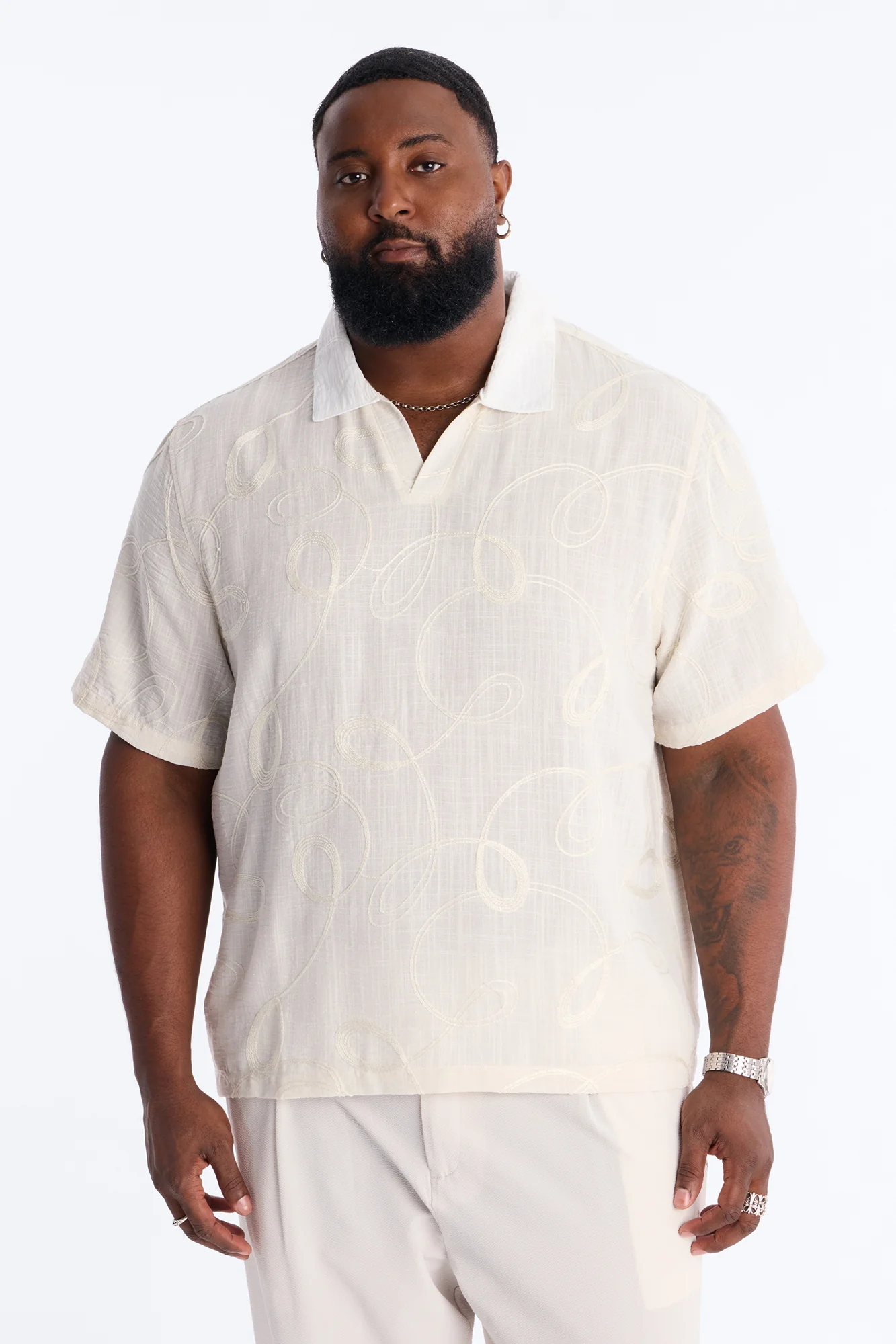 Relaxed Swizzle Johnny Collar Polo - Cream - Image 5