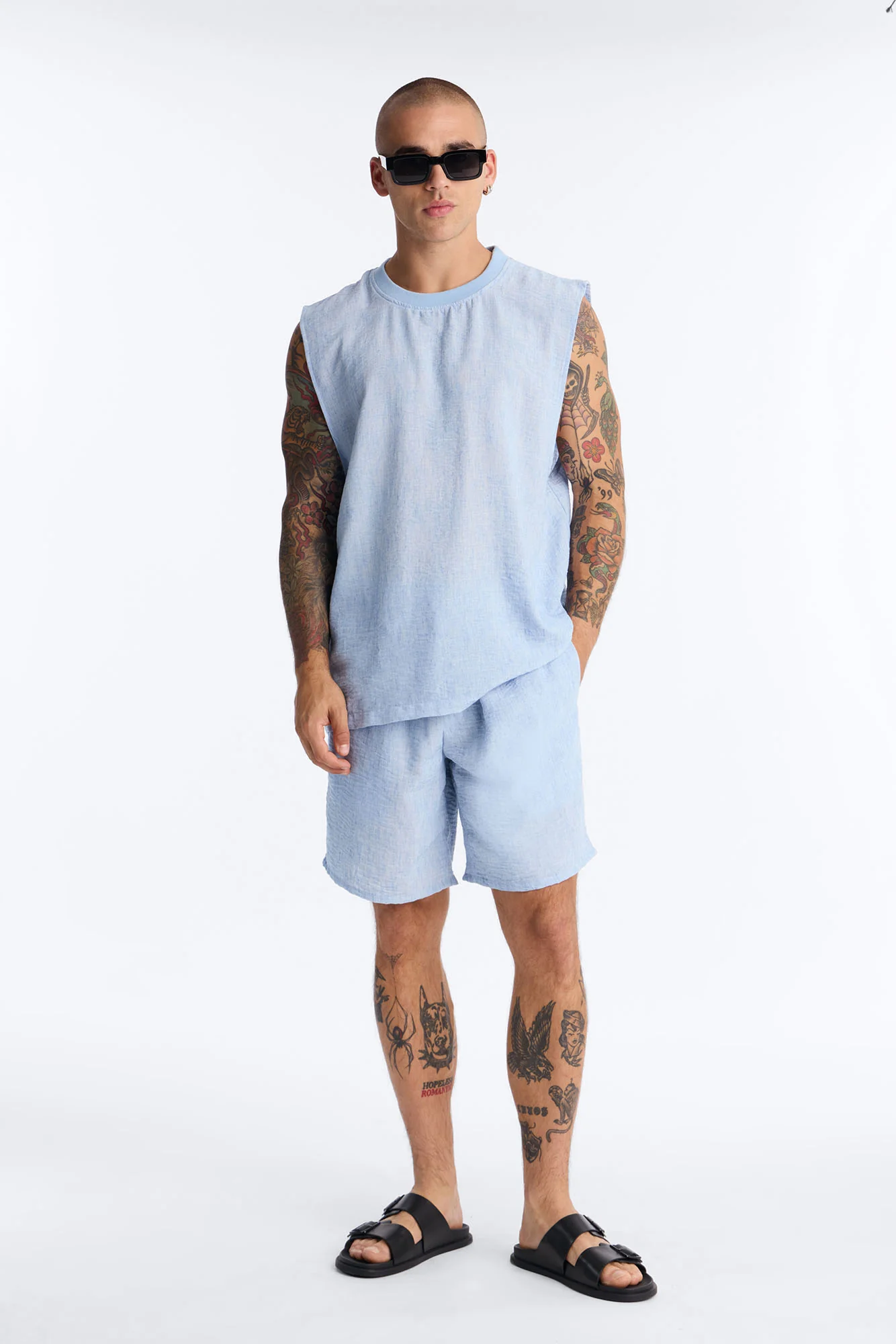 Relaxed Tide Thread Sleeveless Tee - Blue - Image 2