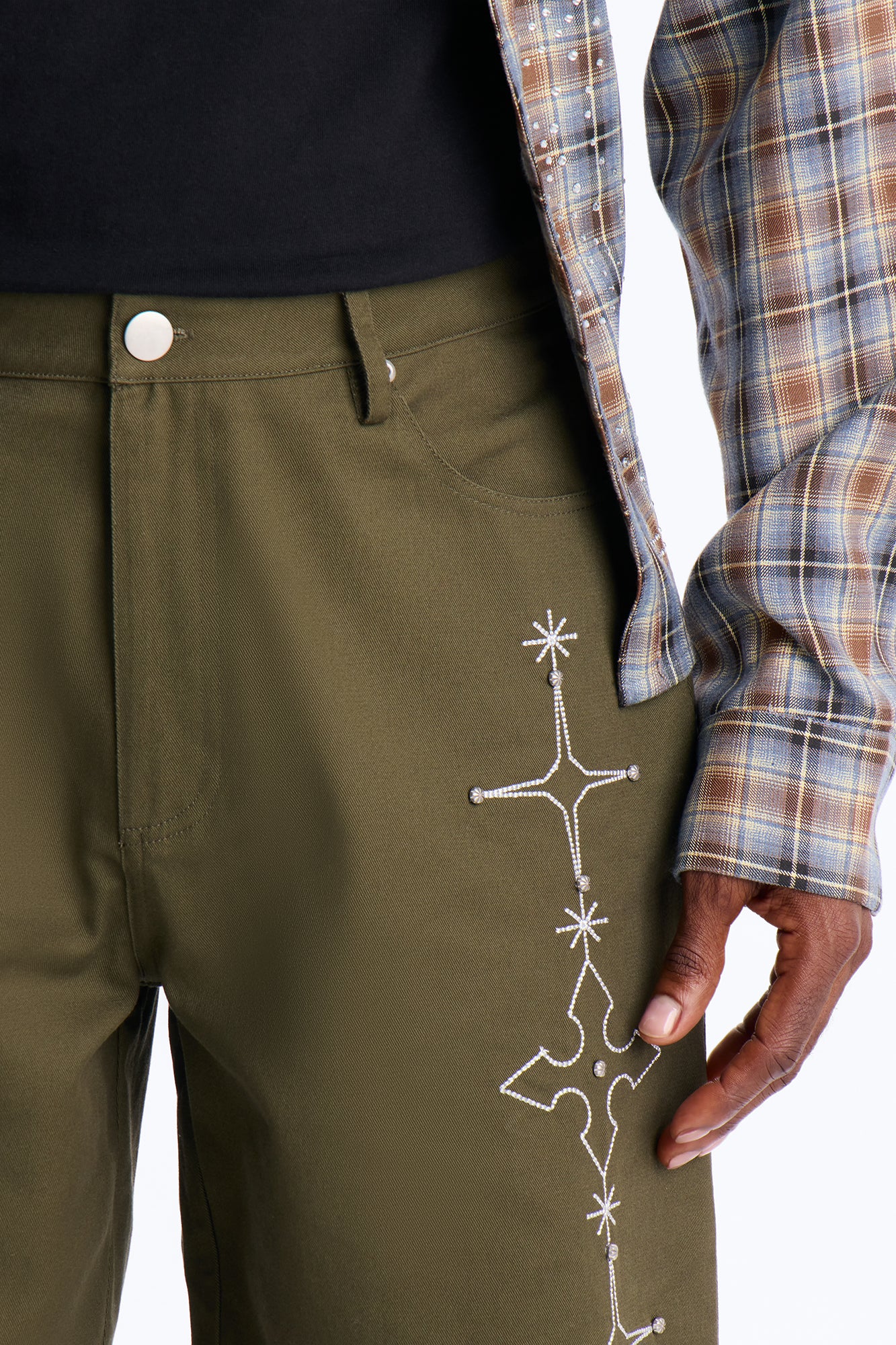 Relaxed Vatican City Stitched Embellished Short - Olive - Image 4