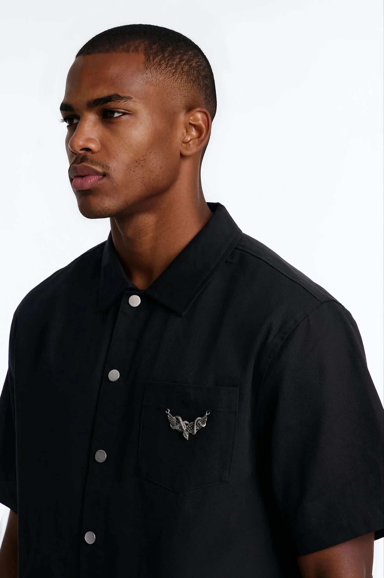 Relaxed Winged Viper Button Up Shirt - Black - Image 3