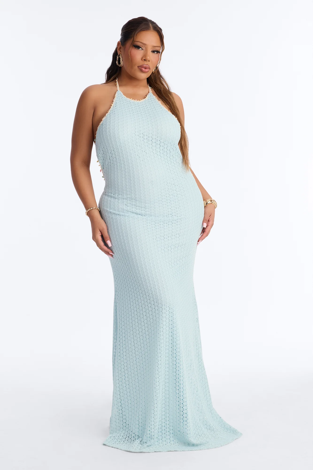 Remi Backless Crochet Maxi Dress - Blue - Image 5