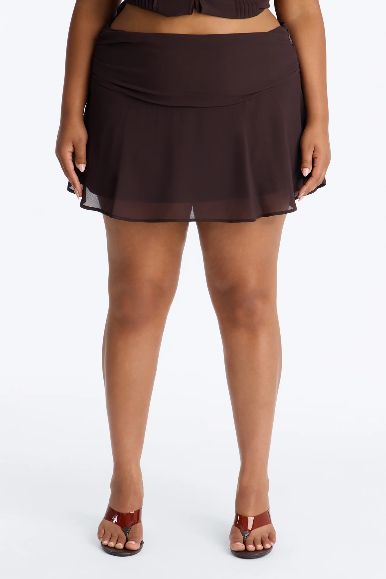 Remi Chiffon Ruched Mini Skirt - Chocolate - Image 6