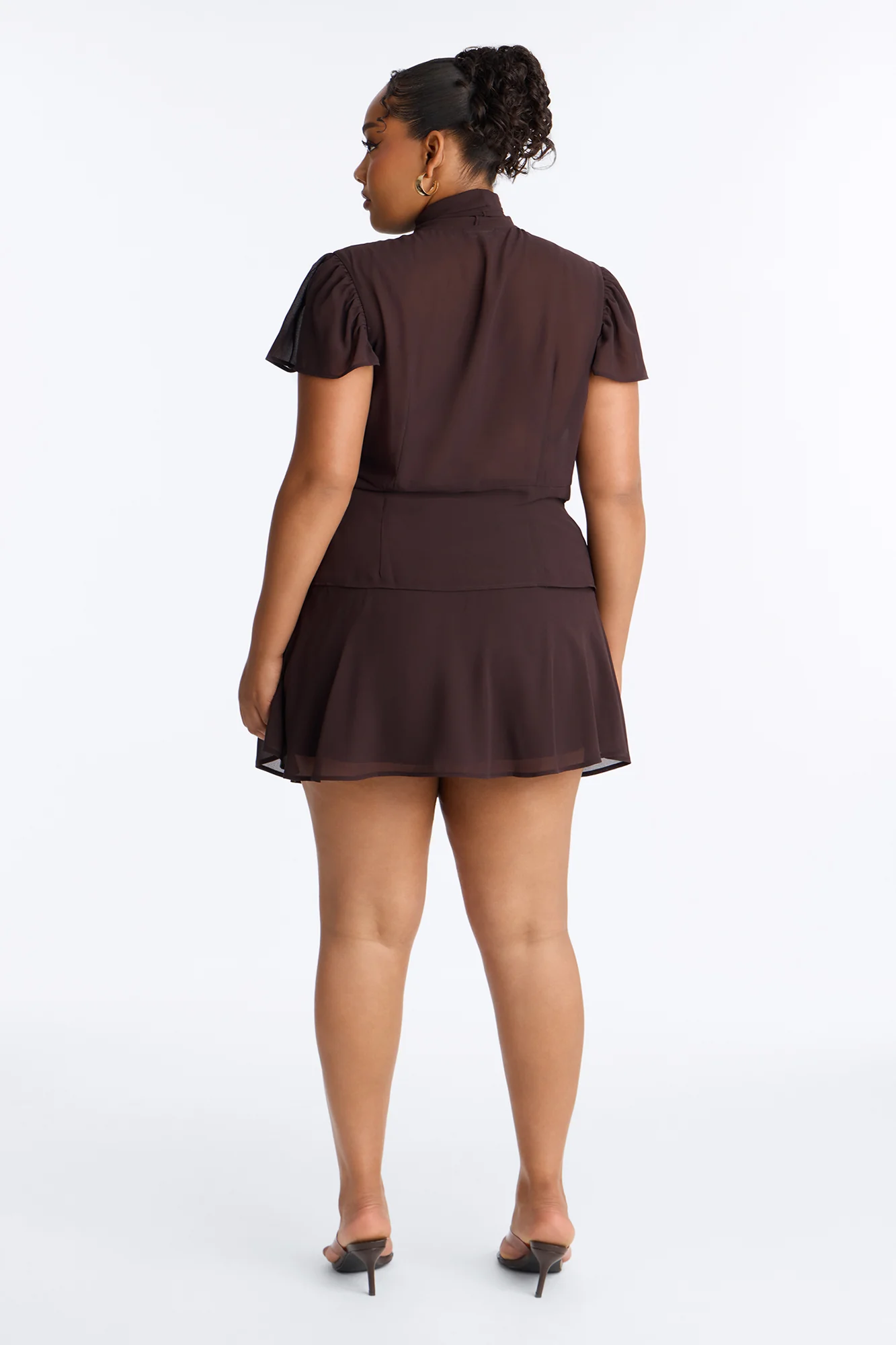 Remi Chiffon Ruched Mini Skirt - Chocolate - Image 8