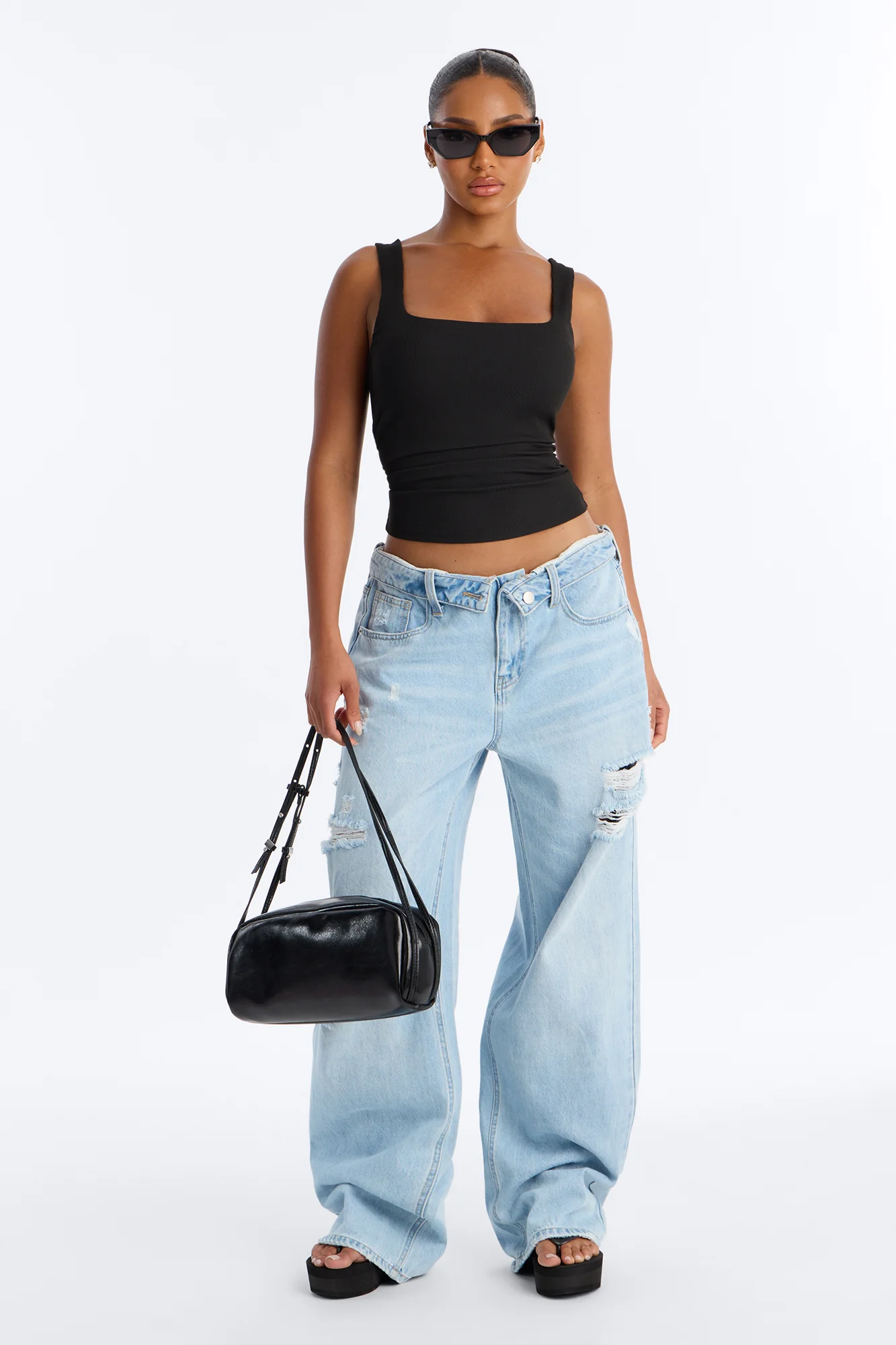 Rene Padded Double Scoop Tank Top - Black - Image 2