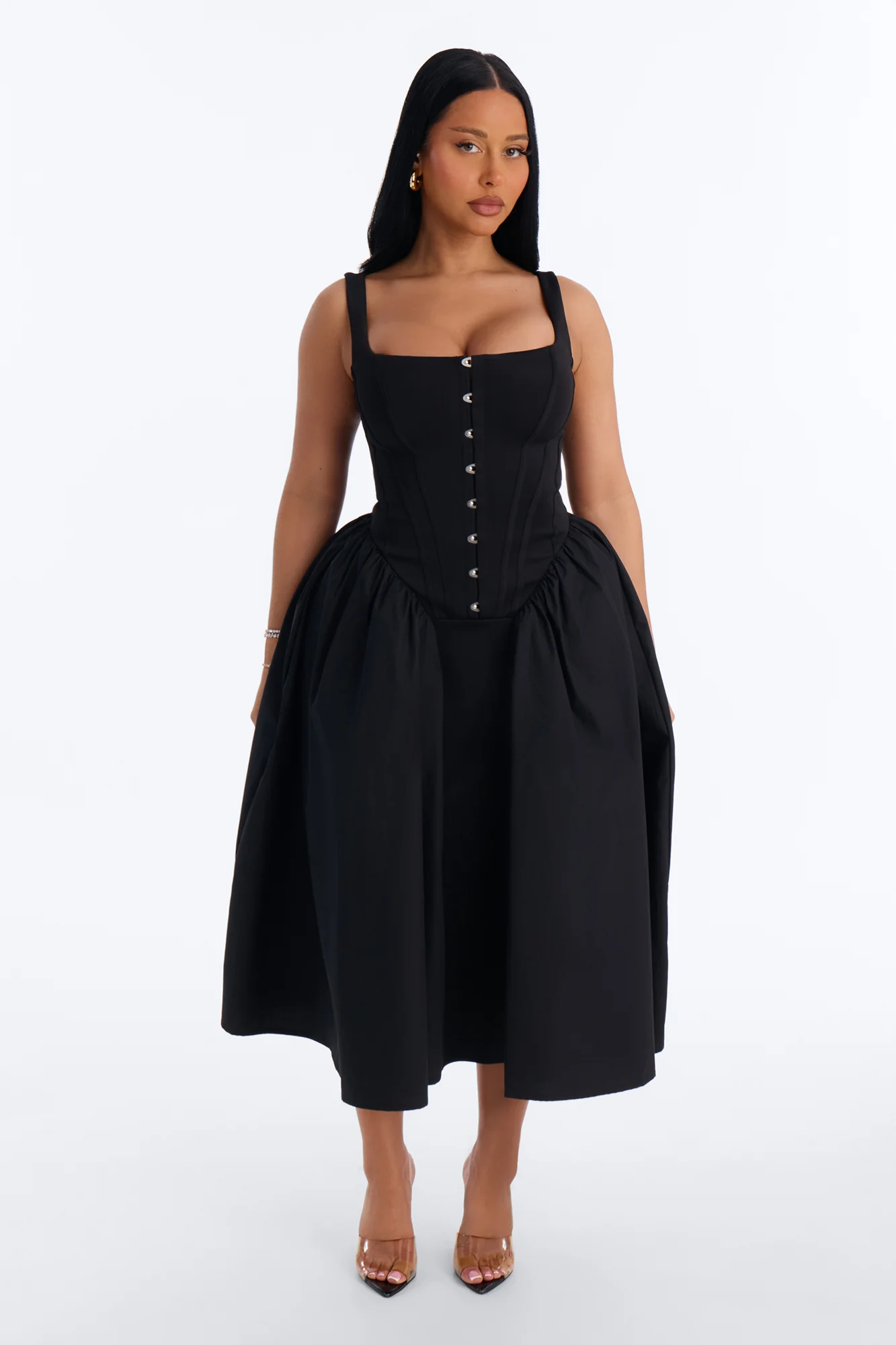 Renna Corset Midi Dress - Black