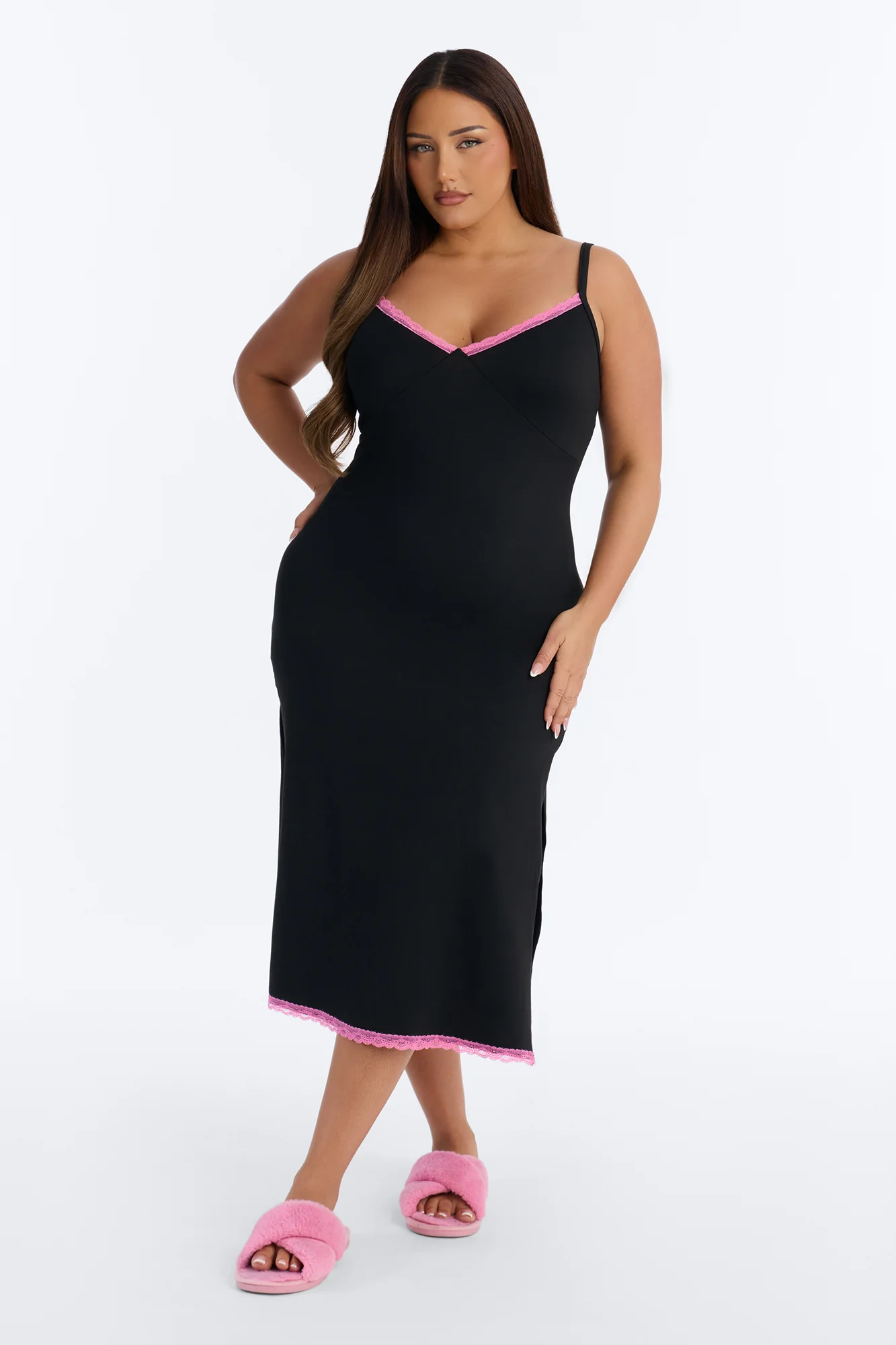 Rest Like Royalty PJ Cami Midi Sleep Dress - Black - Image 5