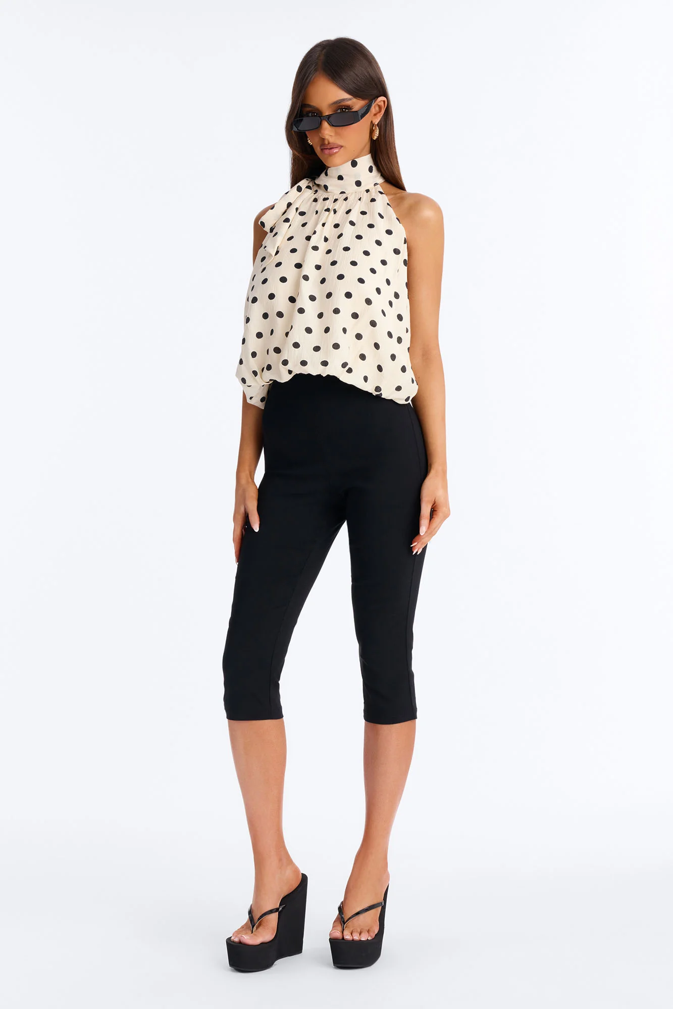 Retro Chic Mock Neck Polka Dot Airflow Top - Cream/combo - Image 2