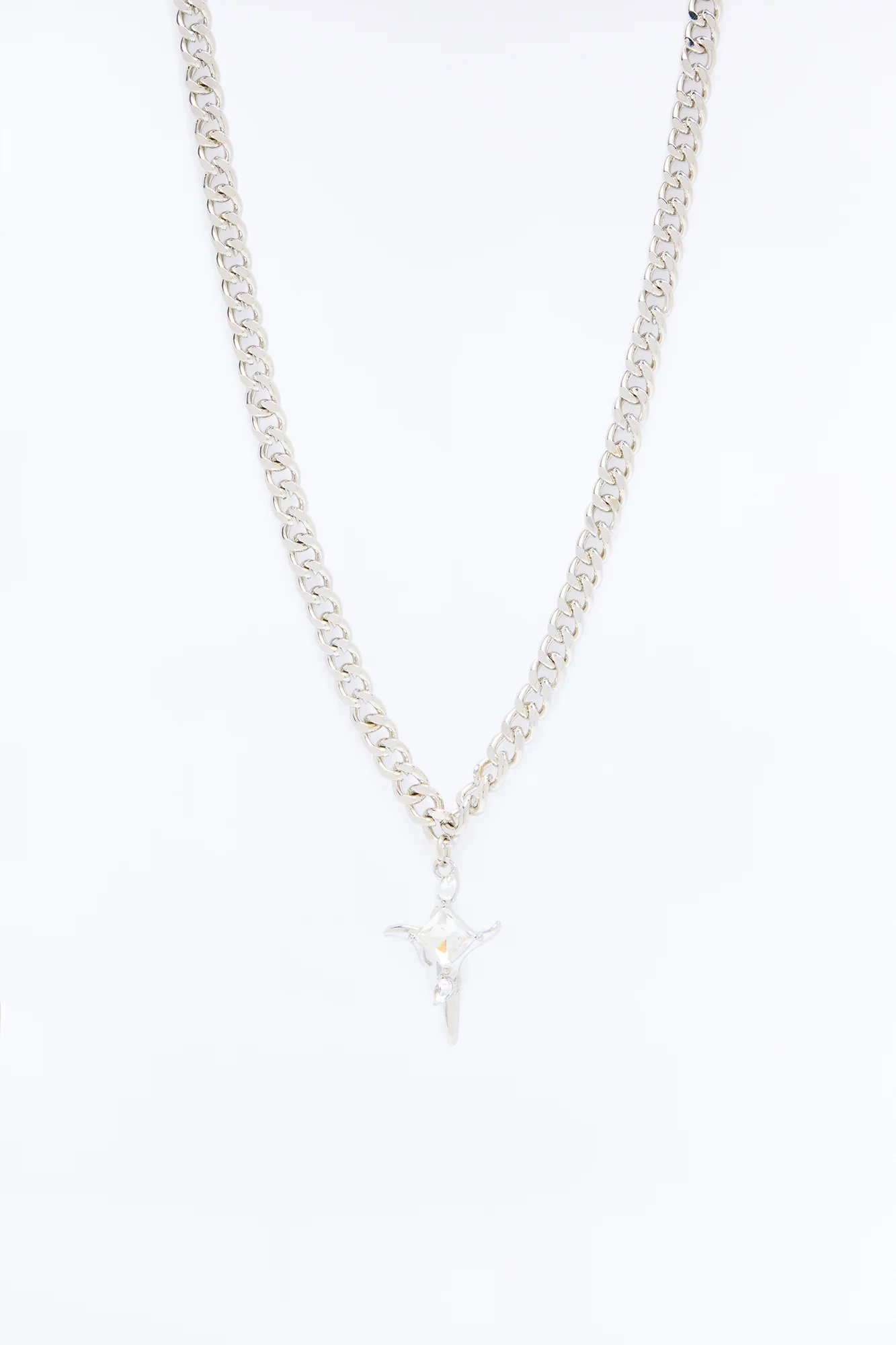 Rhinestone Cross Necklace - Silver