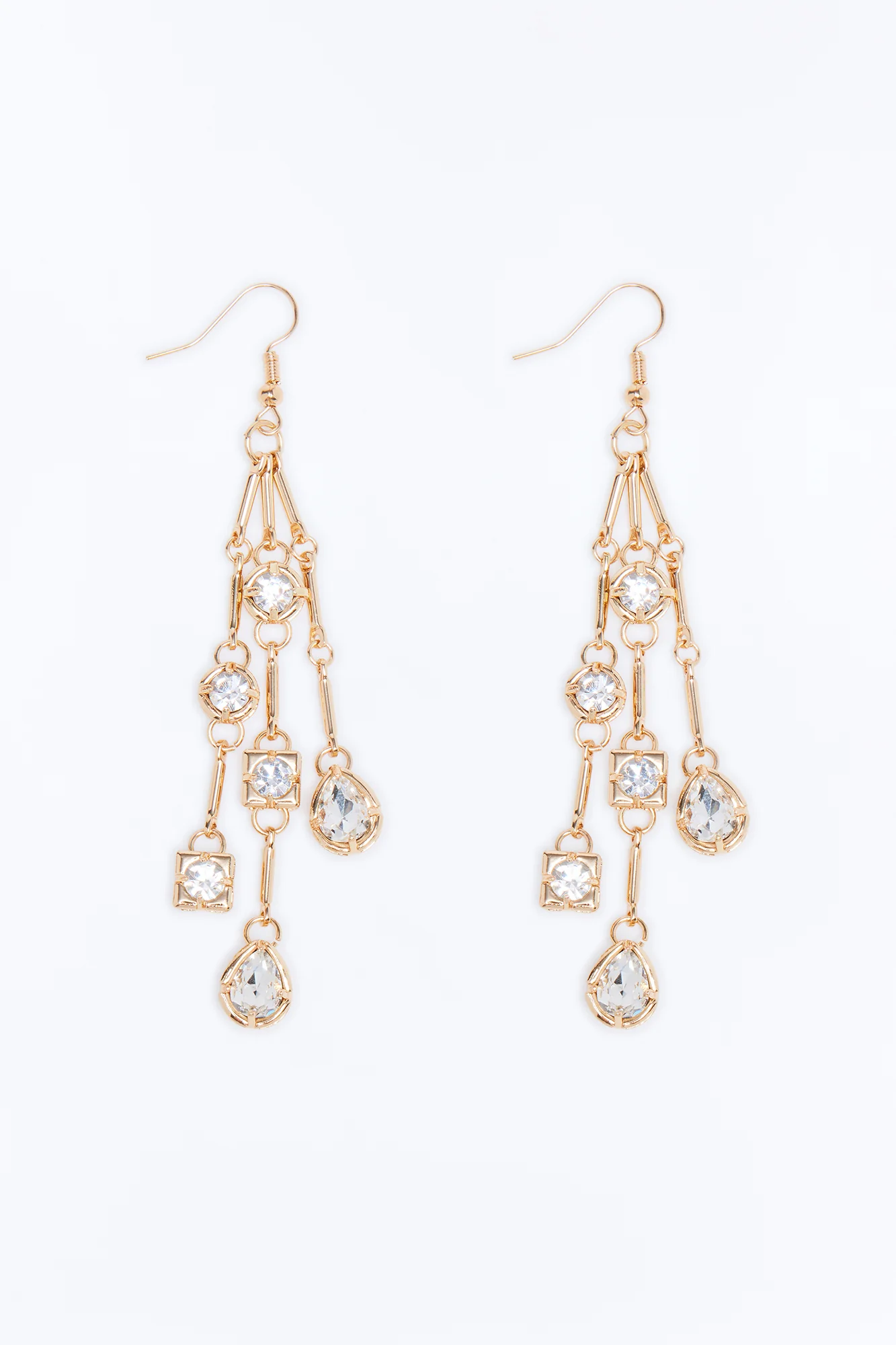 Rhinestone Twinkle Drop Earrings - Gold/Clear - Image 3