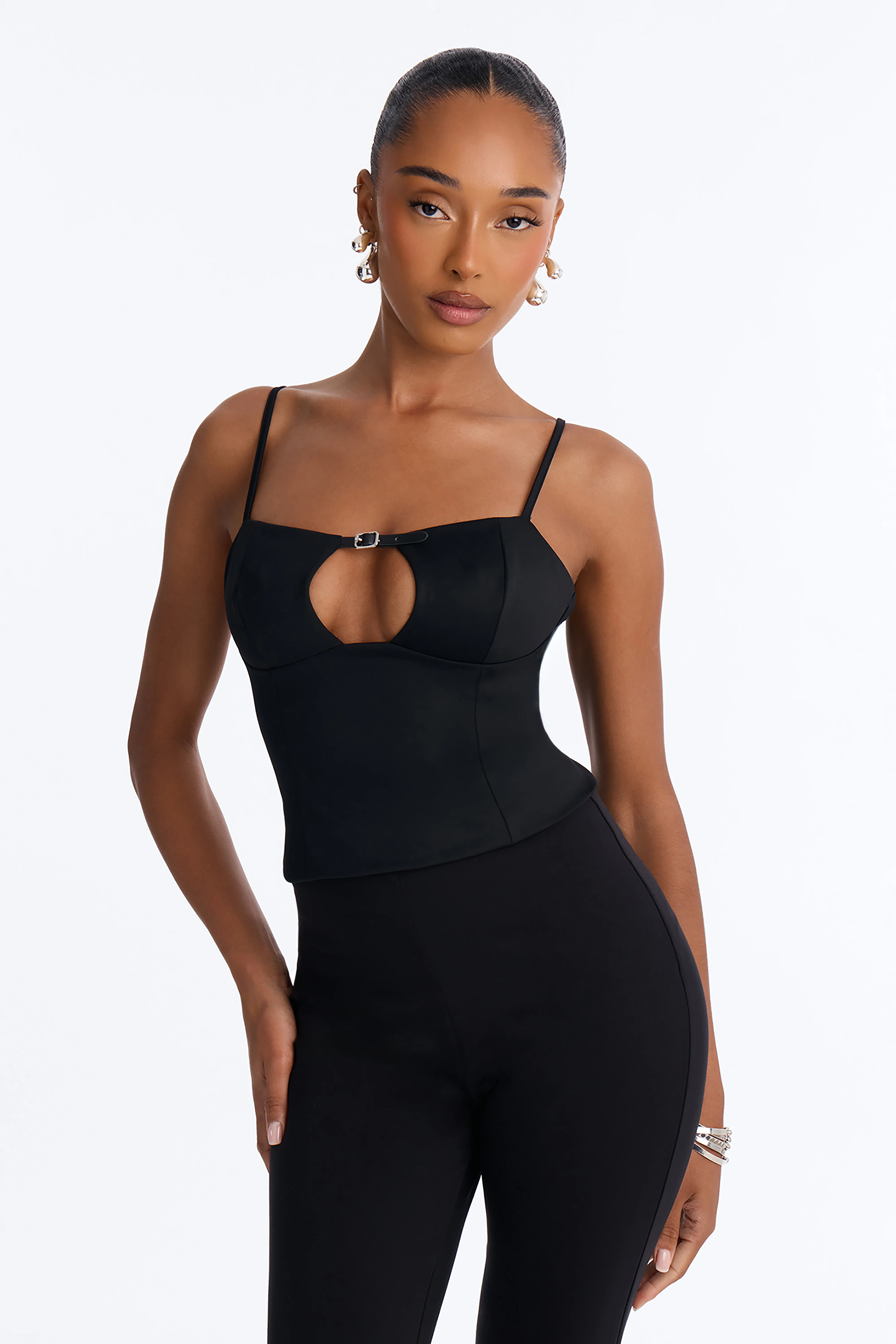 Rhyan Belted Sleeveless Top - Black