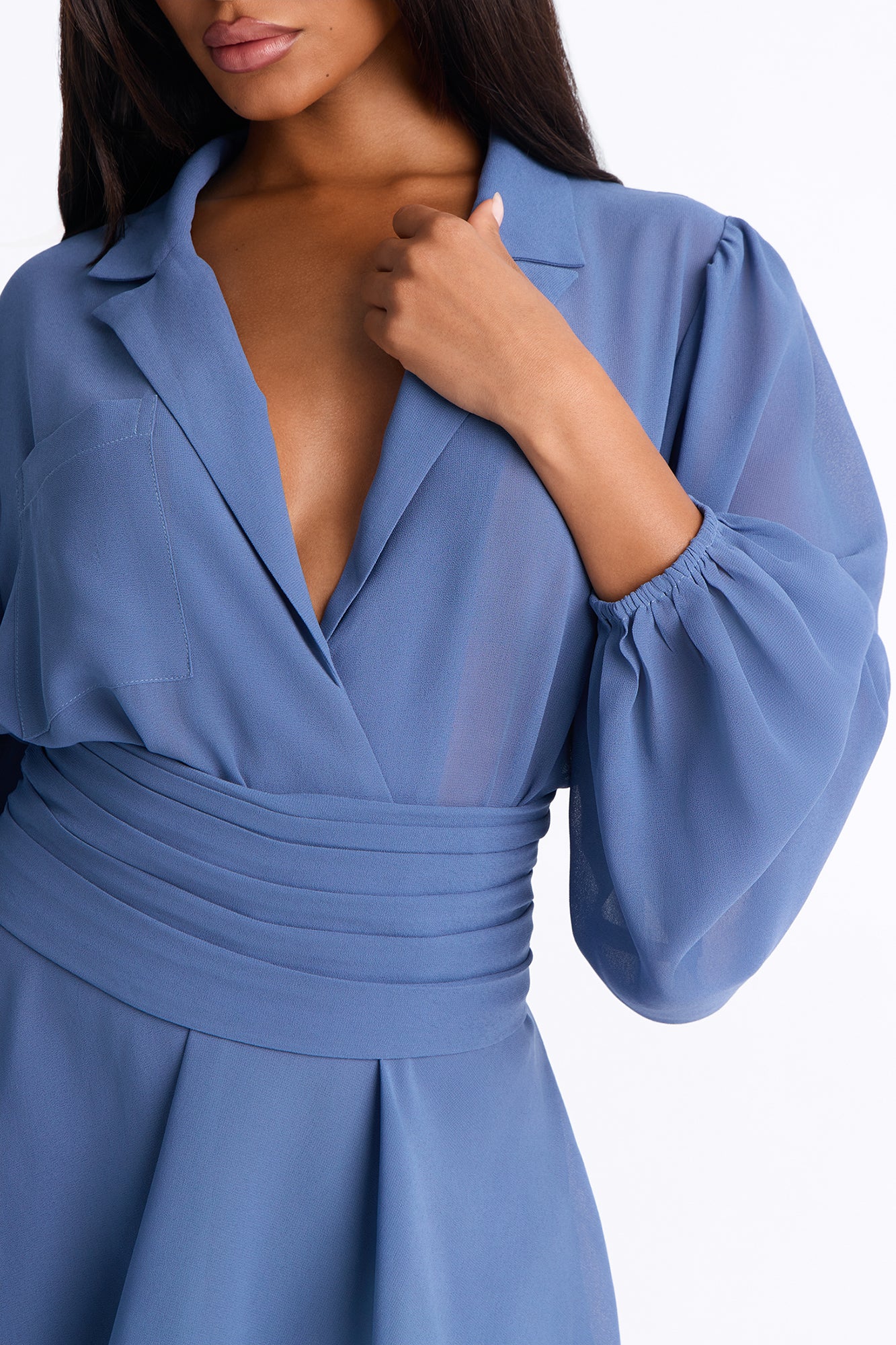Ria Chiffon Draped Jumpsuit - Slate Blue - Image 3
