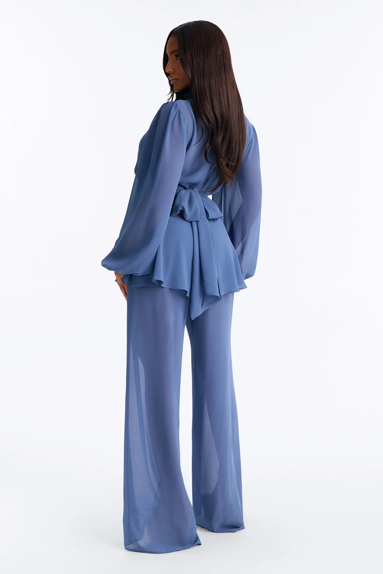 Ria Chiffon Draped Jumpsuit - Slate Blue - Image 4