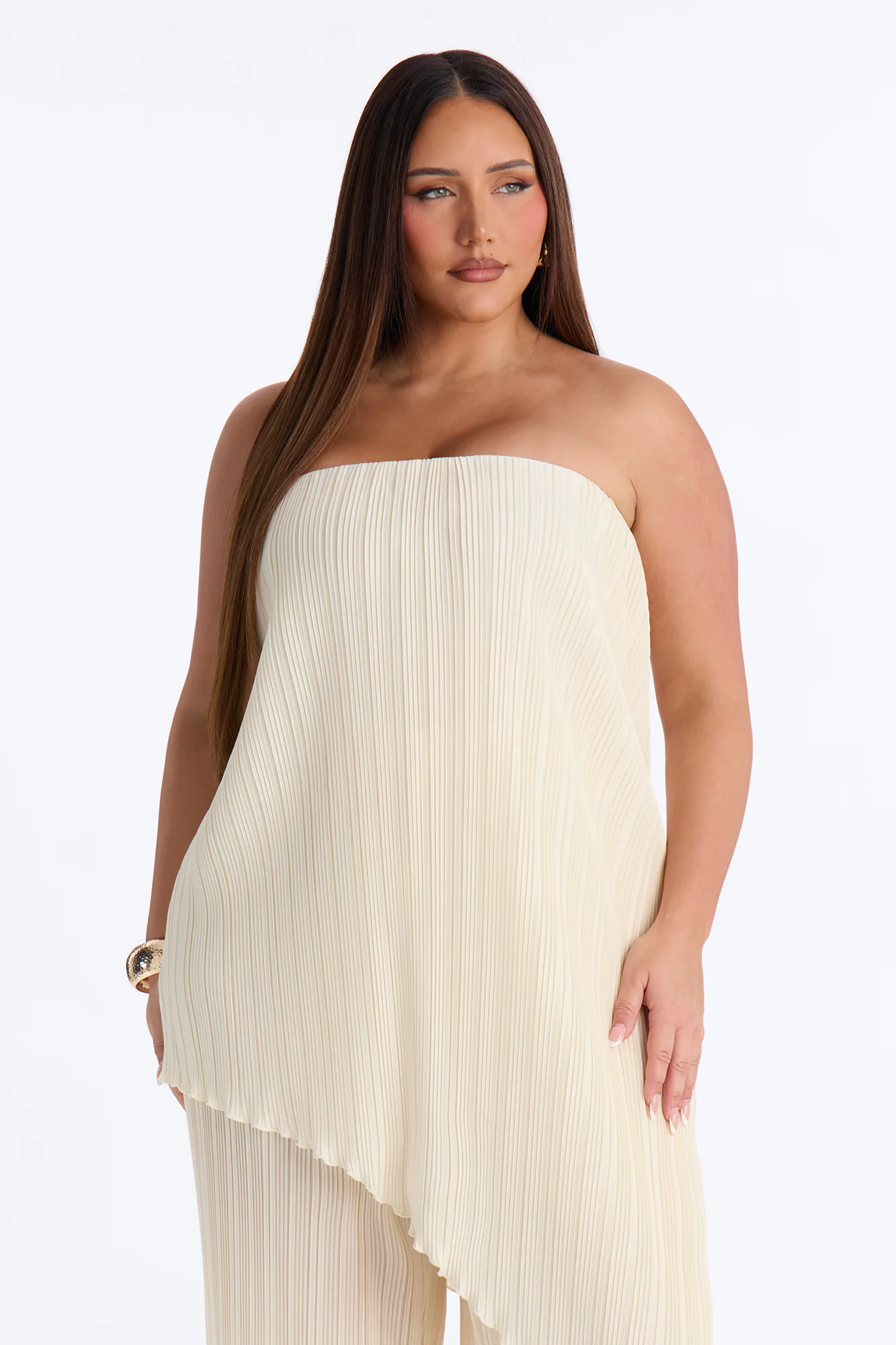 Rian Plisse Draped Jumpsuit - Cream - Image 5