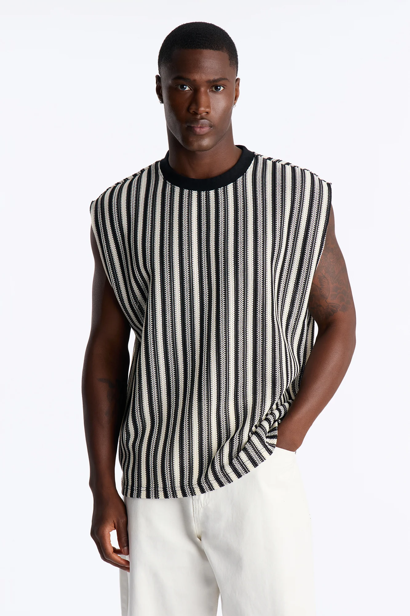 Ribbed Column Muscle Tee - Black/combo