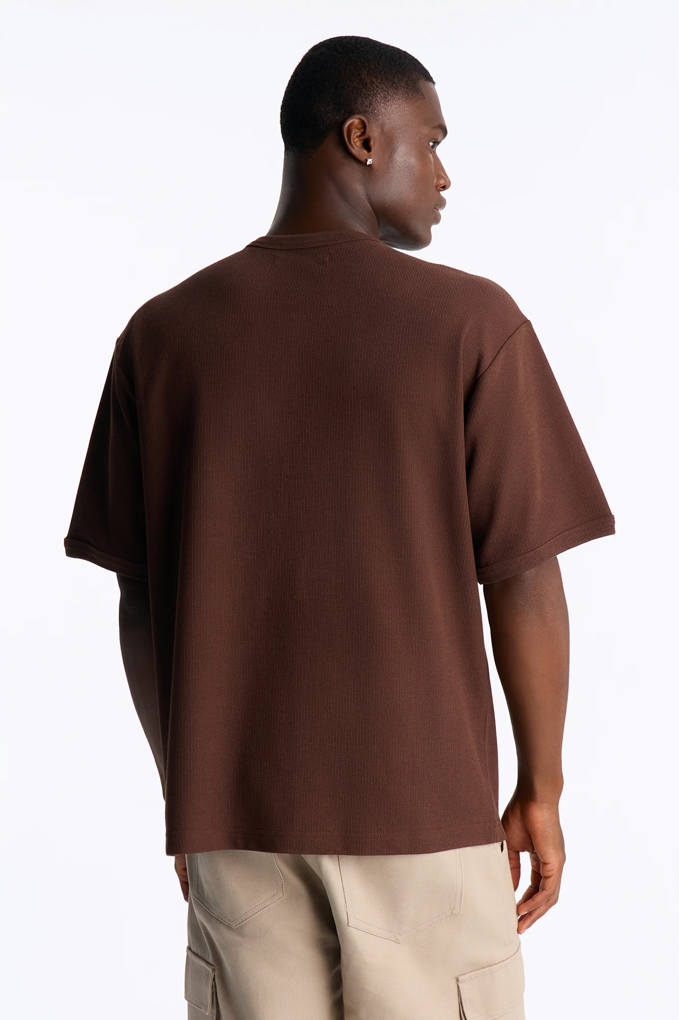 Ribbed Henley Tee - Chocolate - Image 3