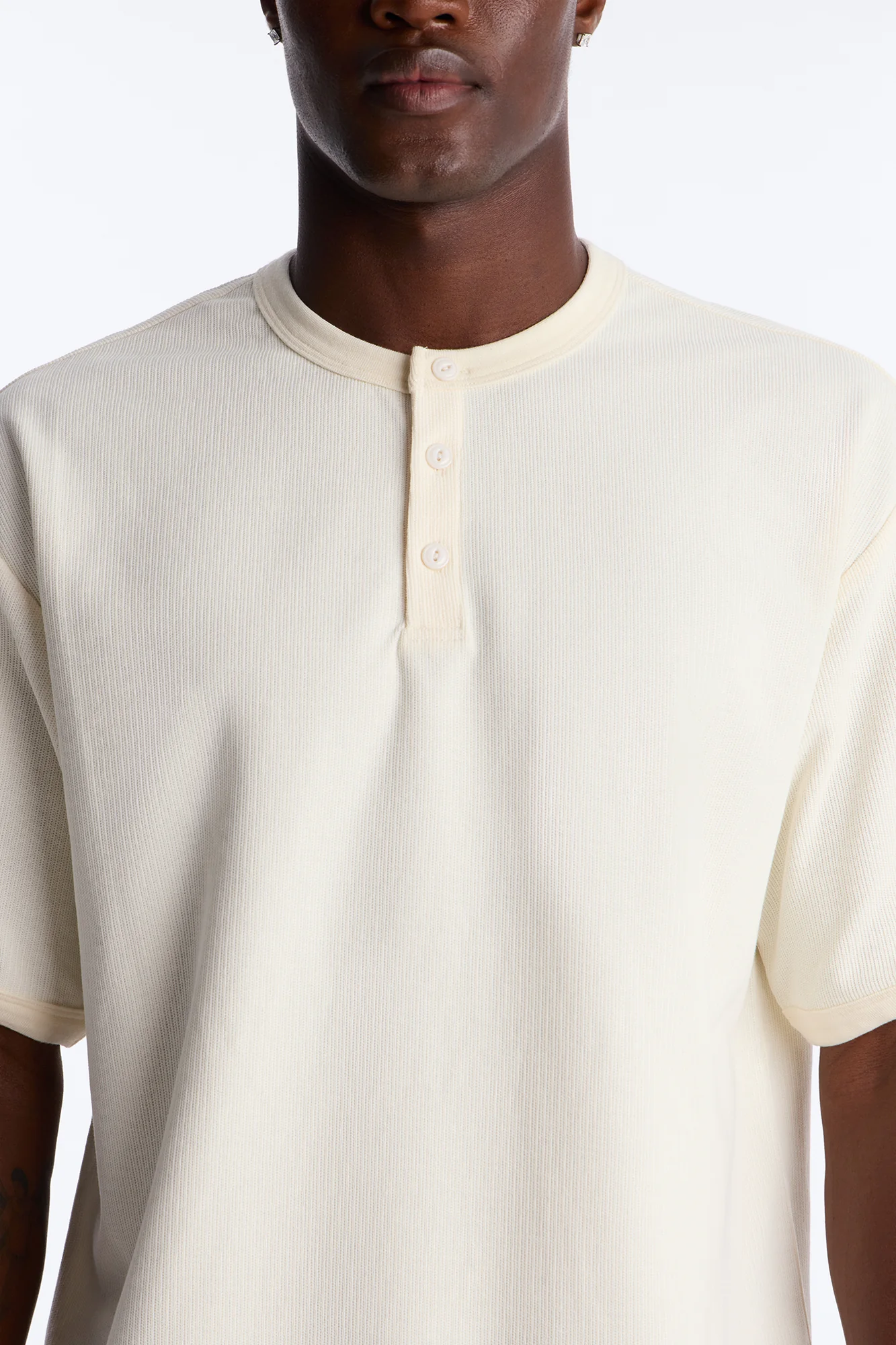 Ribbed Henley Tee - Cream - Image 3