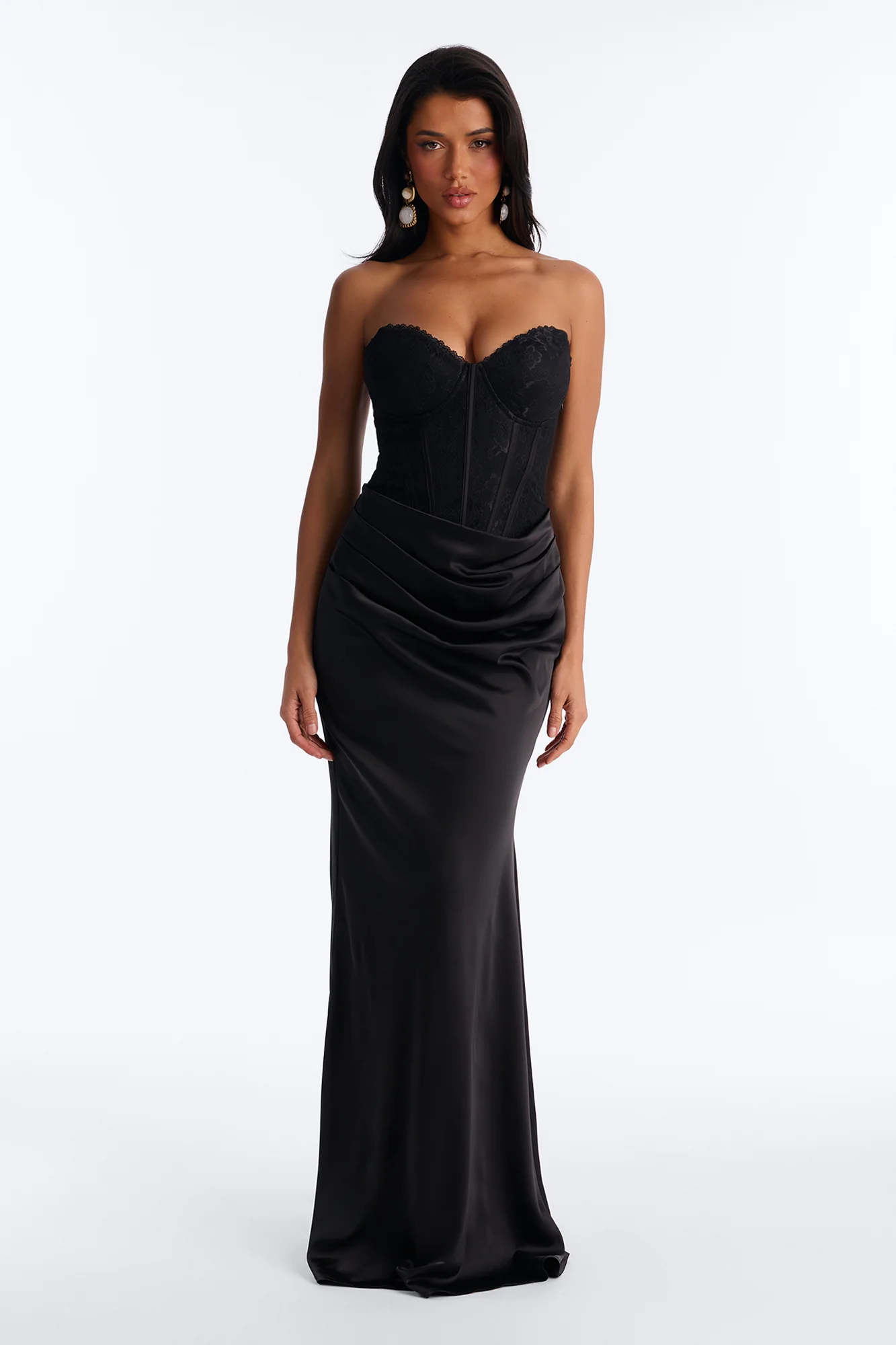 Rich Taste Draped Lace Gown - Black
