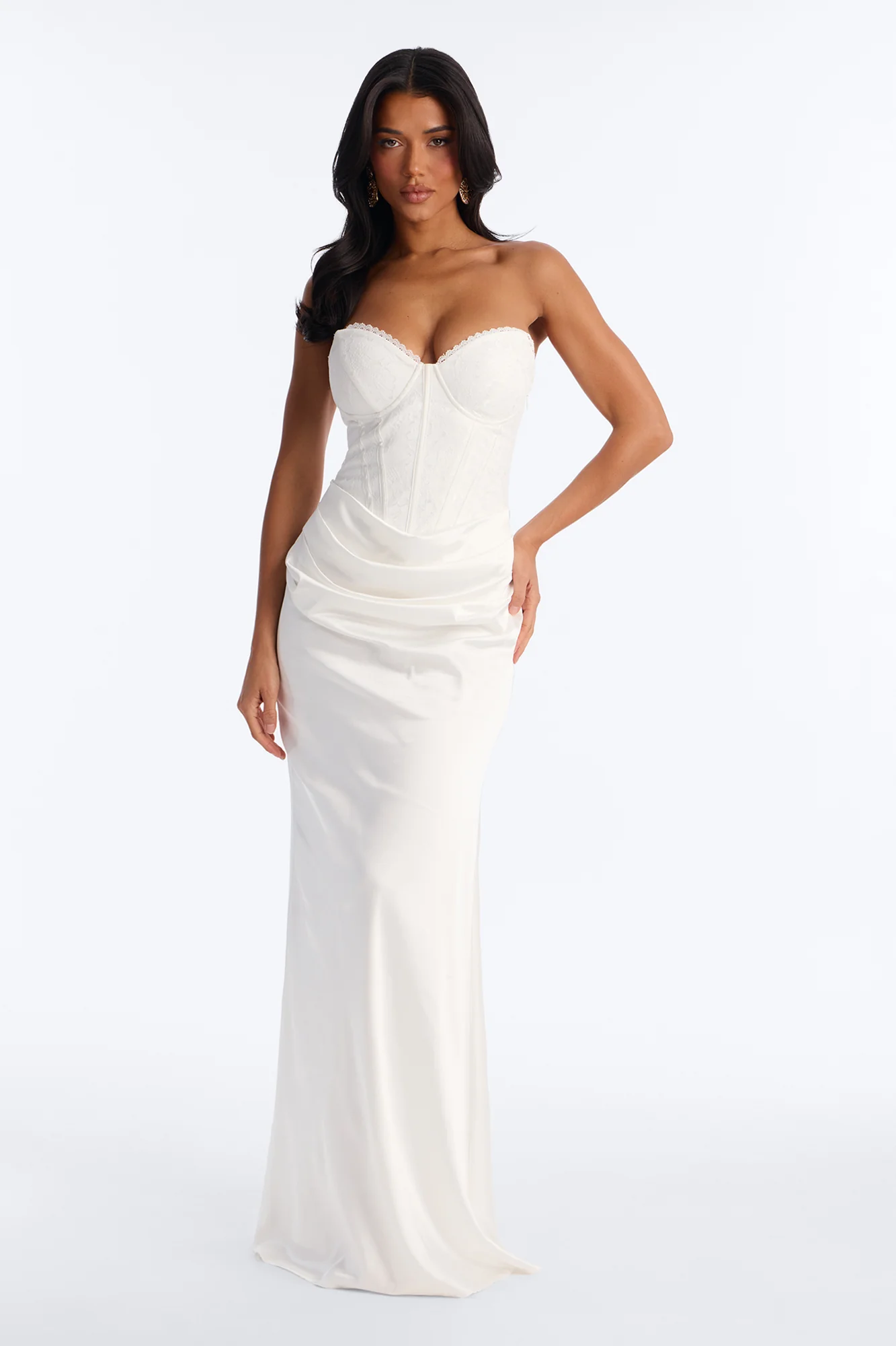 Rich Taste Draped Lace Gown - White