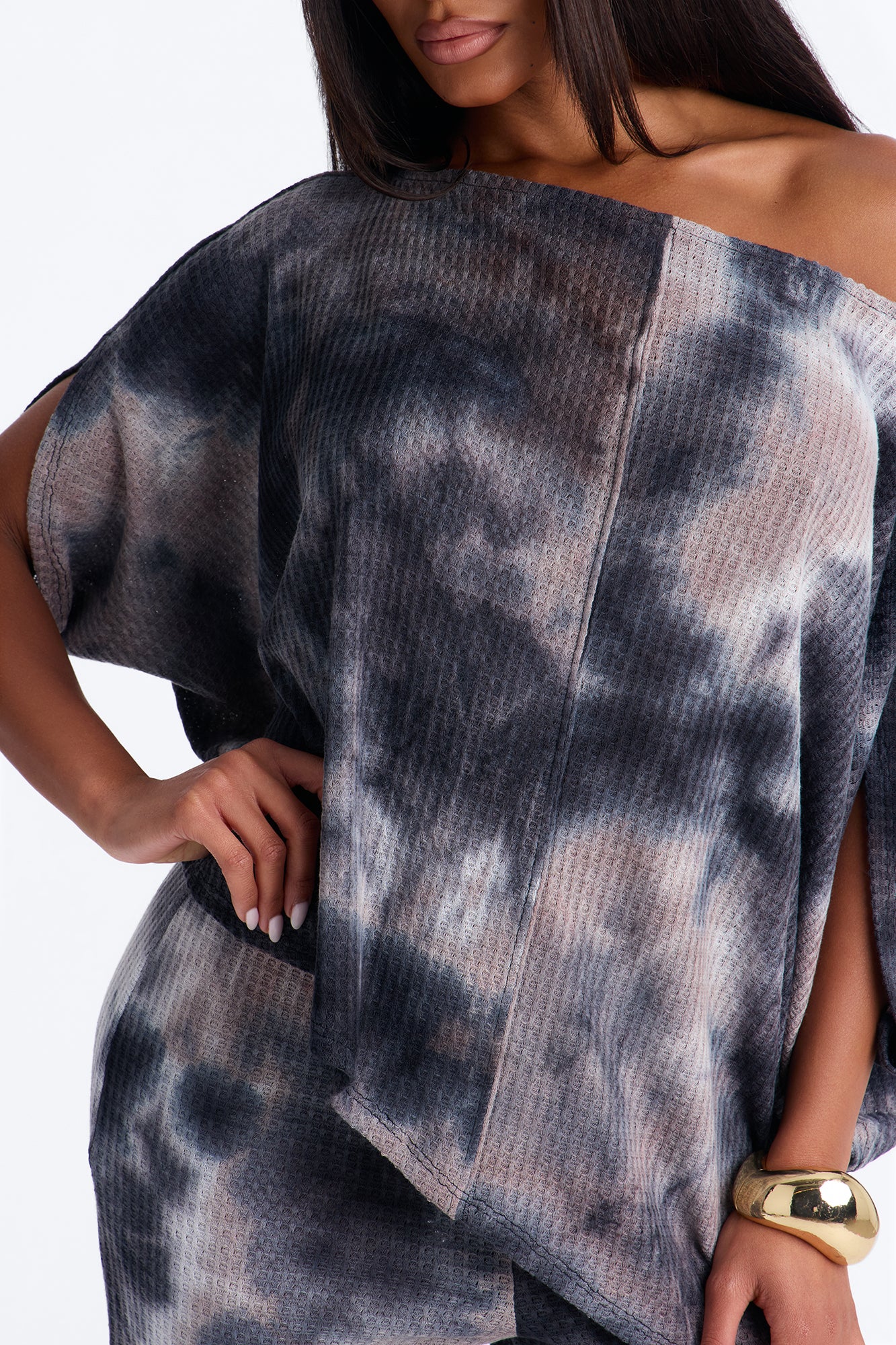 Riley Tie Dye Waffle Pant Set - Grey/combo - Image 3