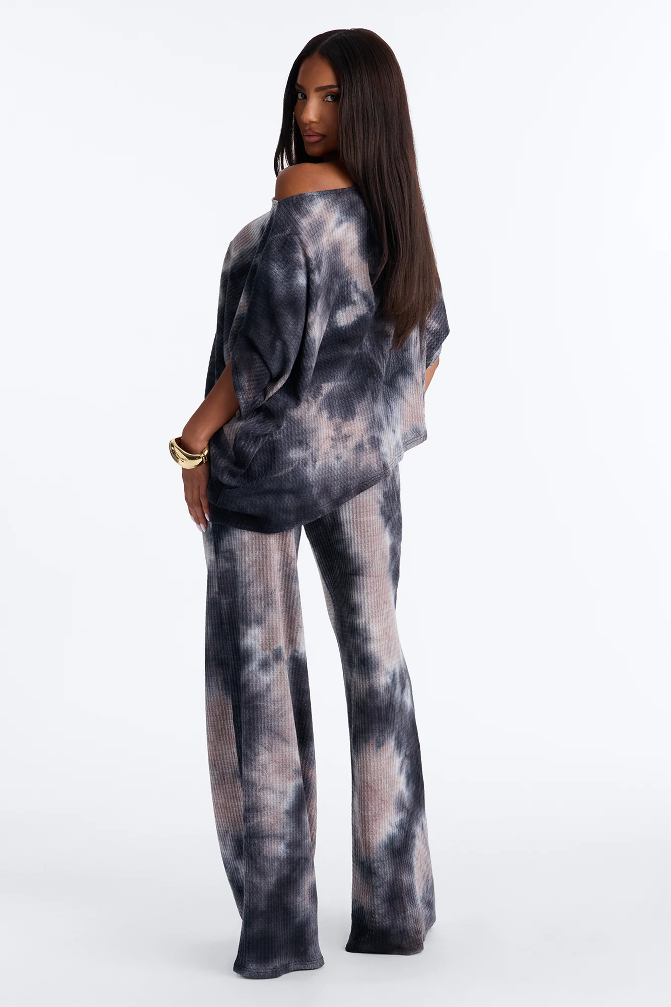 Riley Tie Dye Waffle Pant Set - Grey/combo - Image 4