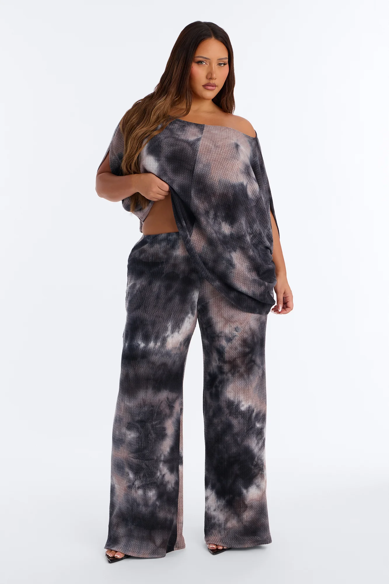 Riley Tie Dye Waffle Pant Set - Grey/combo - Image 5