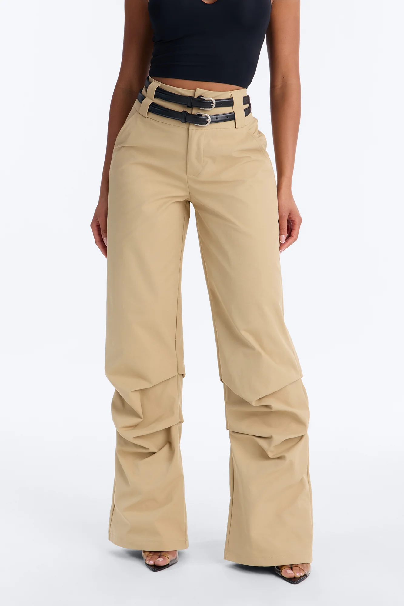 Rock Your World Double Belted Stacked Pant - Khaki - Image 2