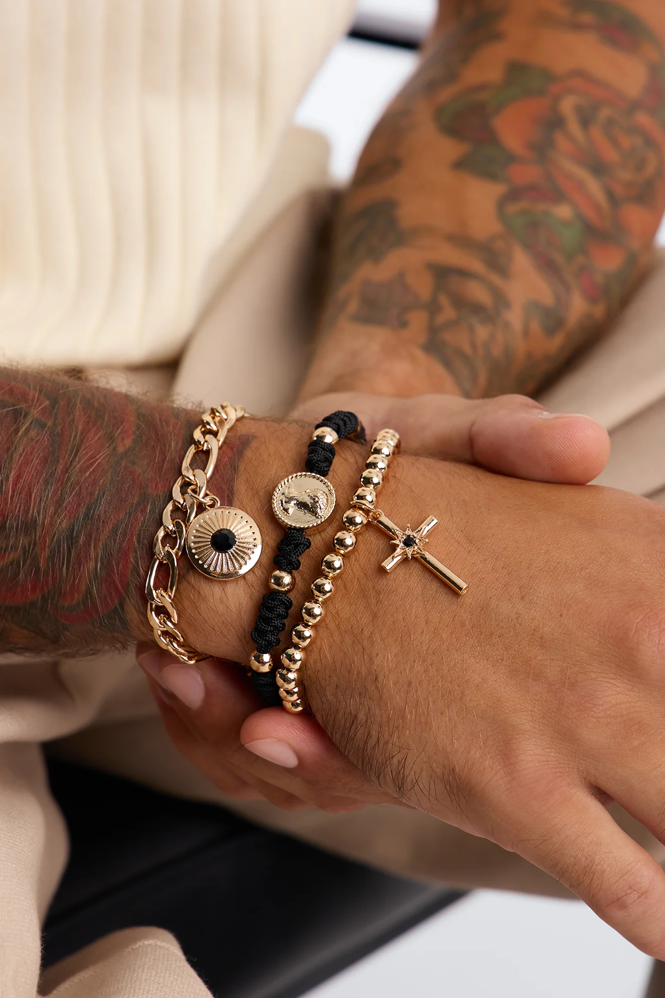 Roman Cross Bracelet Set - Gold