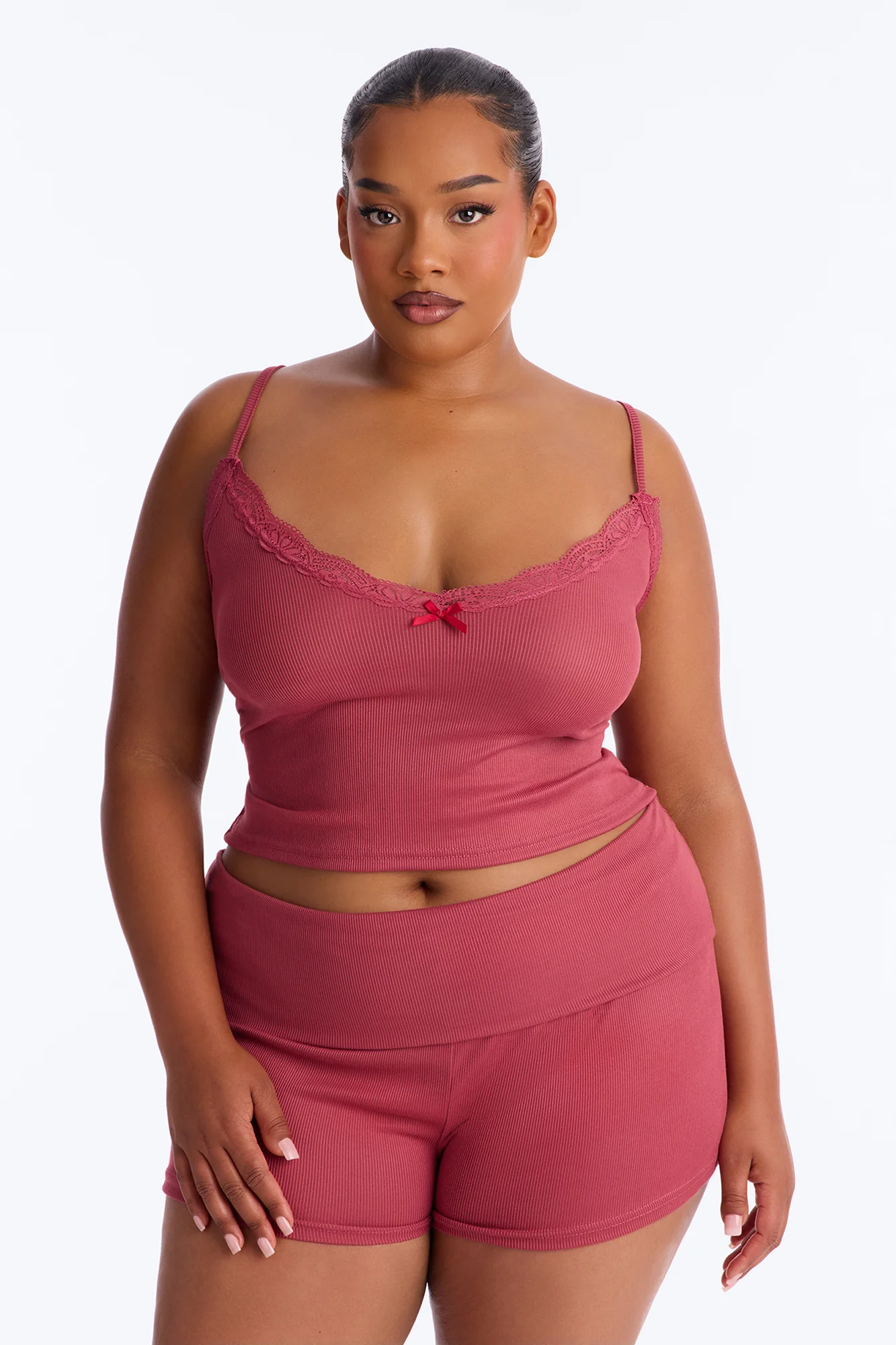 Romance Vibes Foldover PJ Short Set - Raspberry - Image 4