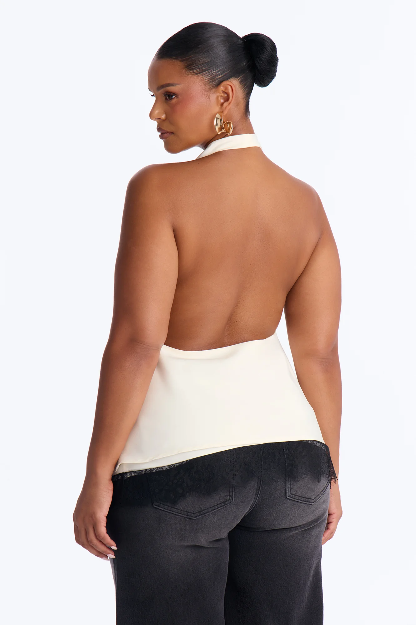 Romantic Chaos Lace Contrast Satin Halter Top - Cream/combo - Image 8