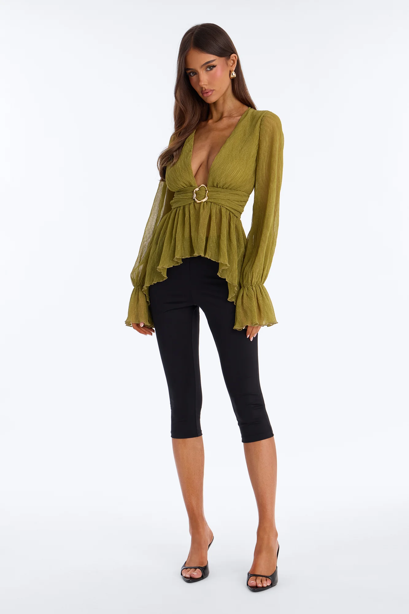 Romantic Drift Plisse Top - Sage - Image 2