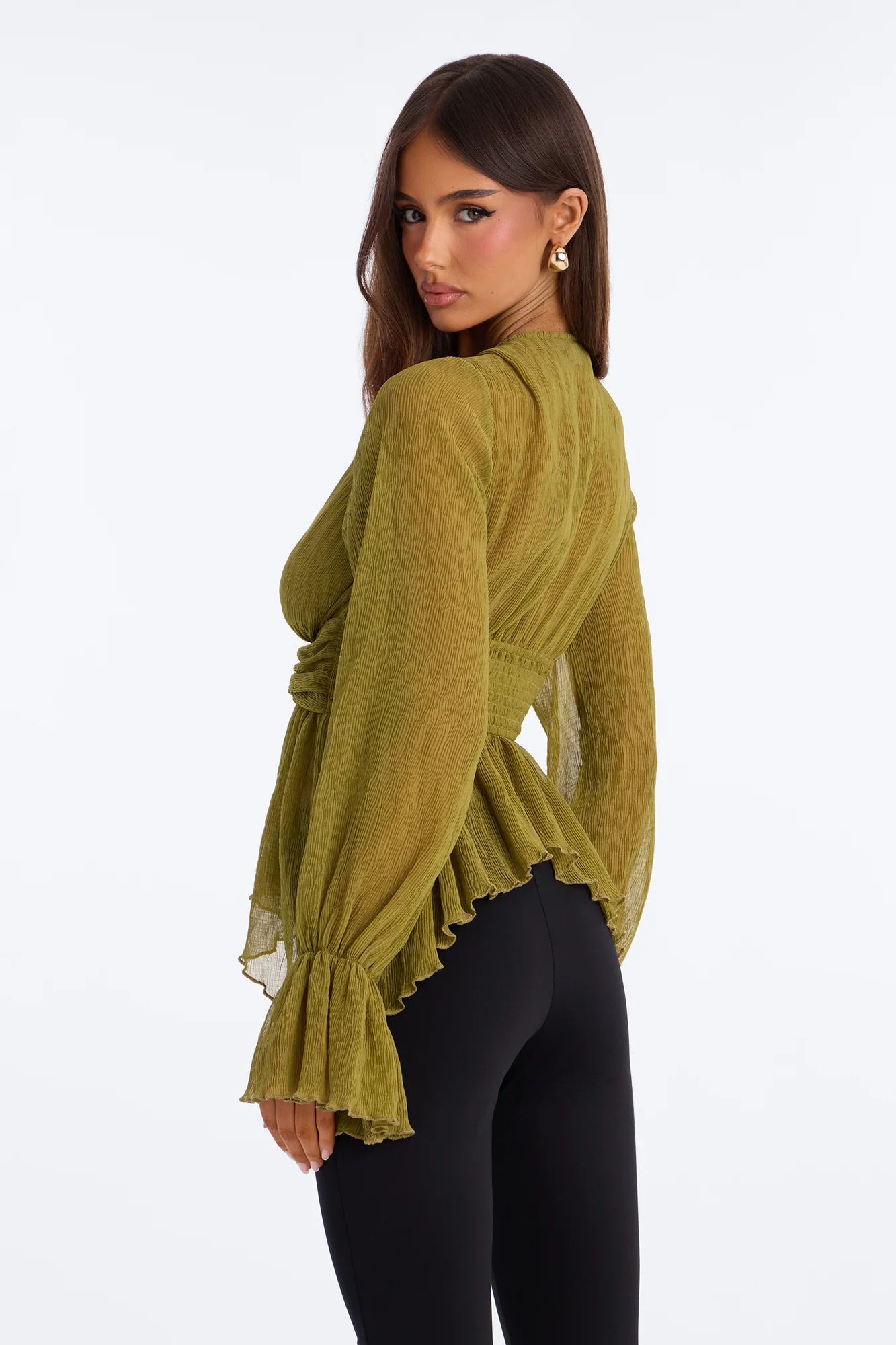 Romantic Drift Plisse Top - Sage - Image 4