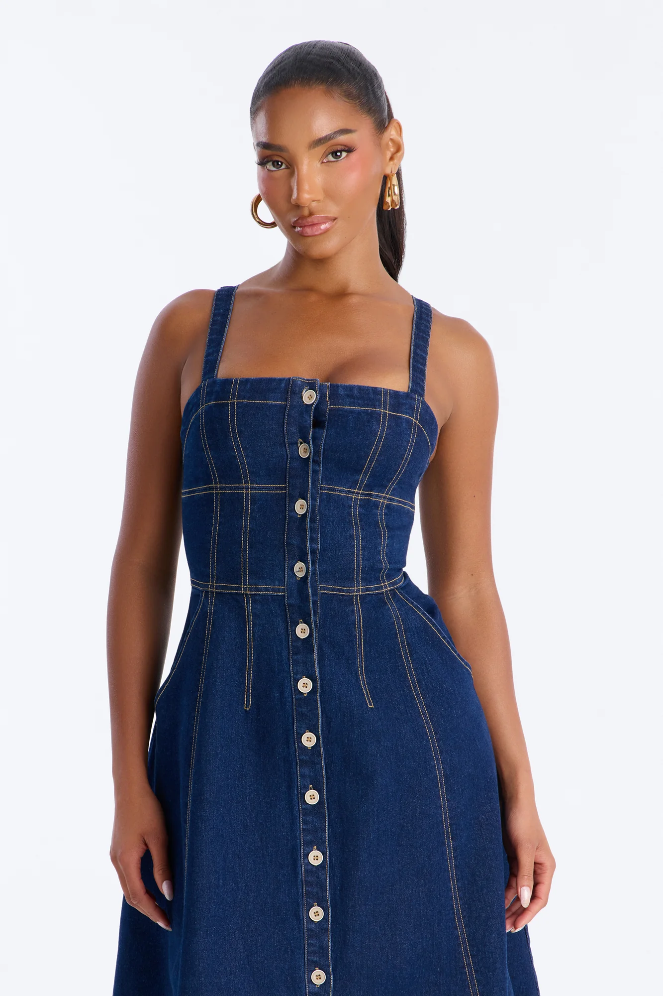 Romi Denim Midi Dress - Dark Wash - Image 2