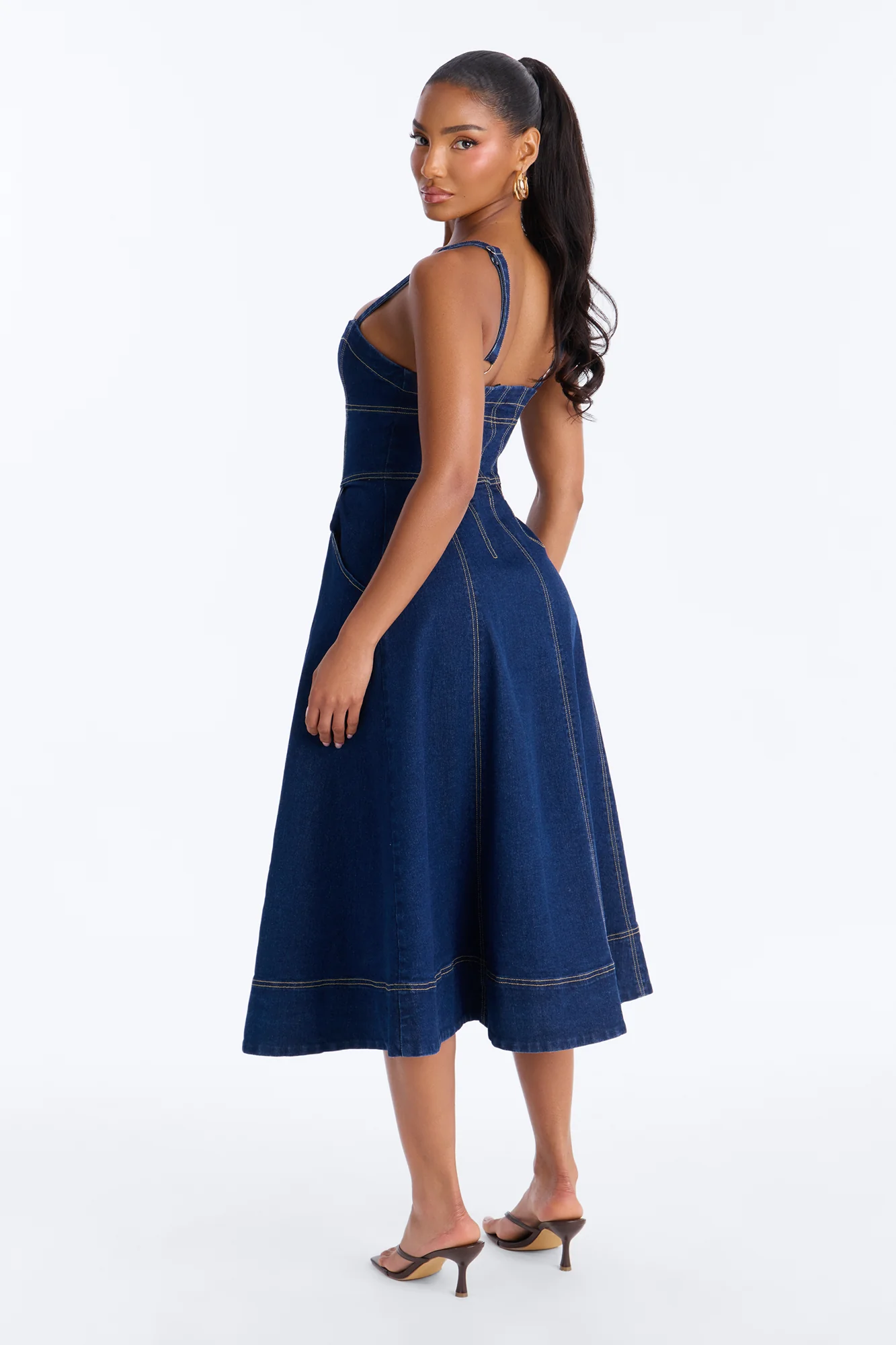 Romi Denim Midi Dress - Dark Wash - Image 3