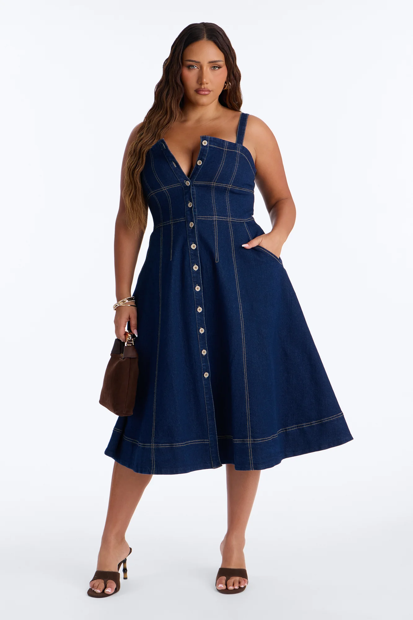 Romi Denim Midi Dress - Dark Wash - Image 4