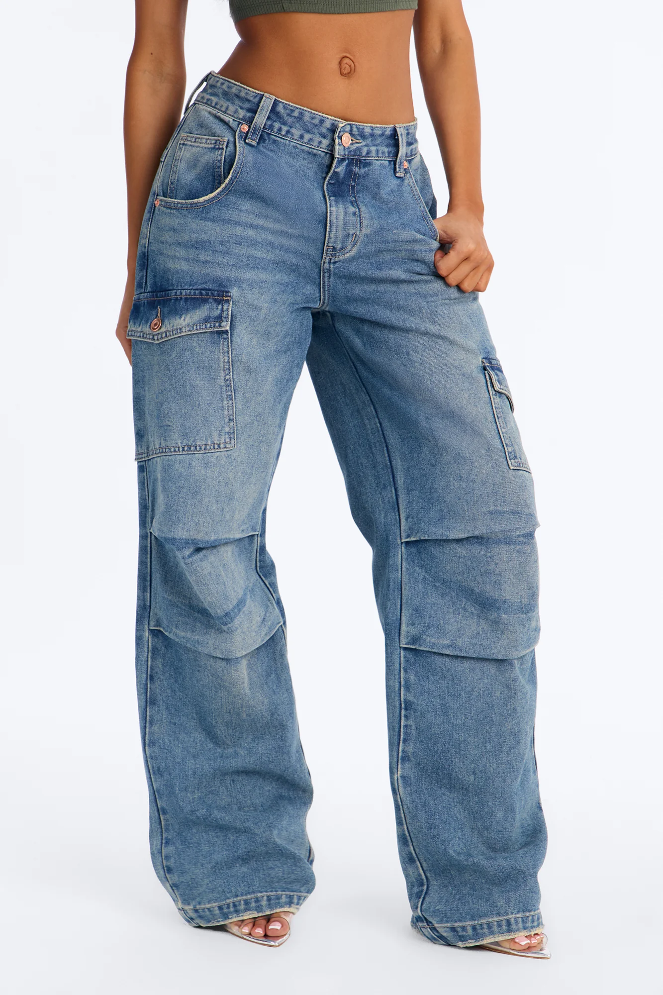 Rosarito Tinted Cargo Jeans - Medium Wash - Image 10