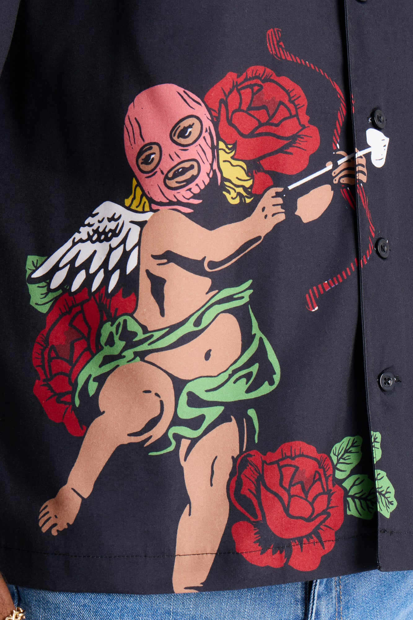 Rose Angel Street Cuban Collar Shirt - Black - Image 3