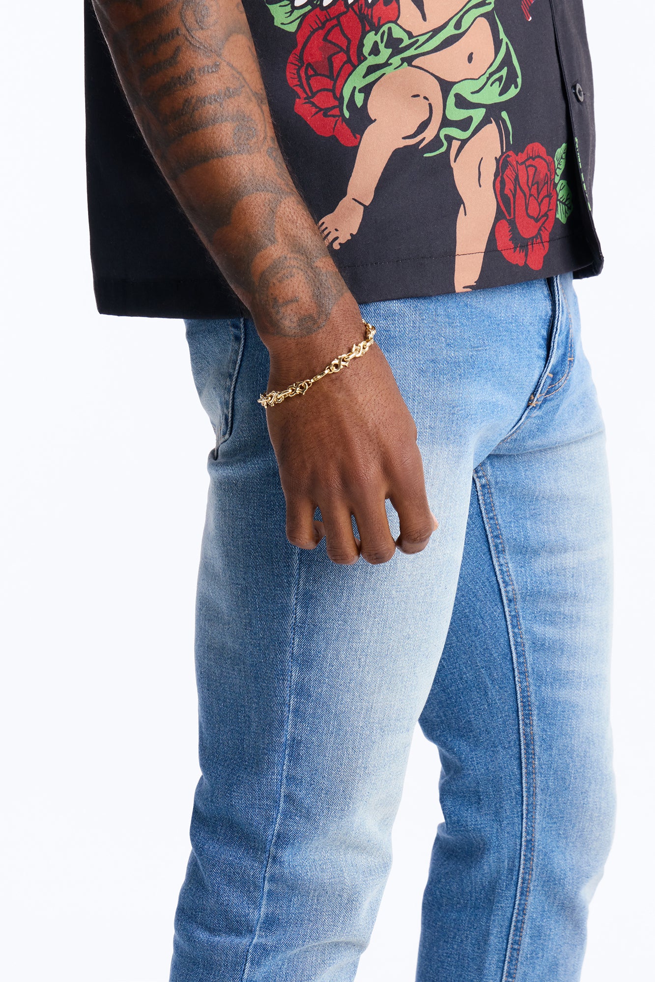 Rose Angel Street Cuban Collar Shirt - Black - Image 4