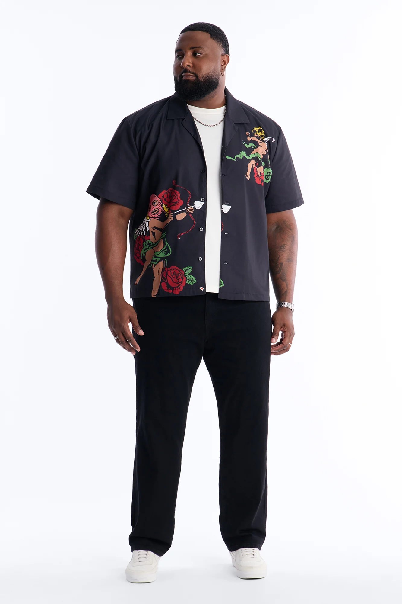 Rose Angel Street Cuban Collar Shirt - Black - Image 7