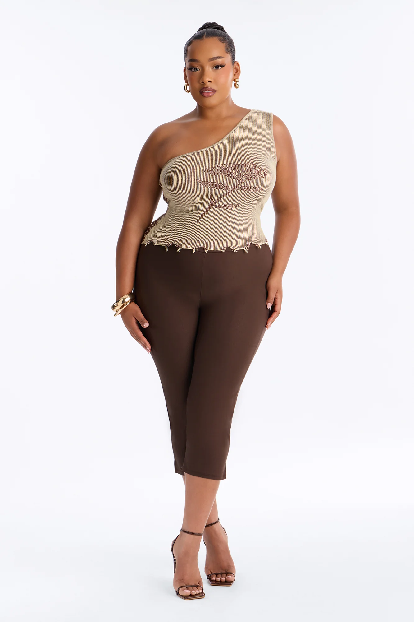 Rosie One Shoulder Sweater Top - Olive/combo - Image 4