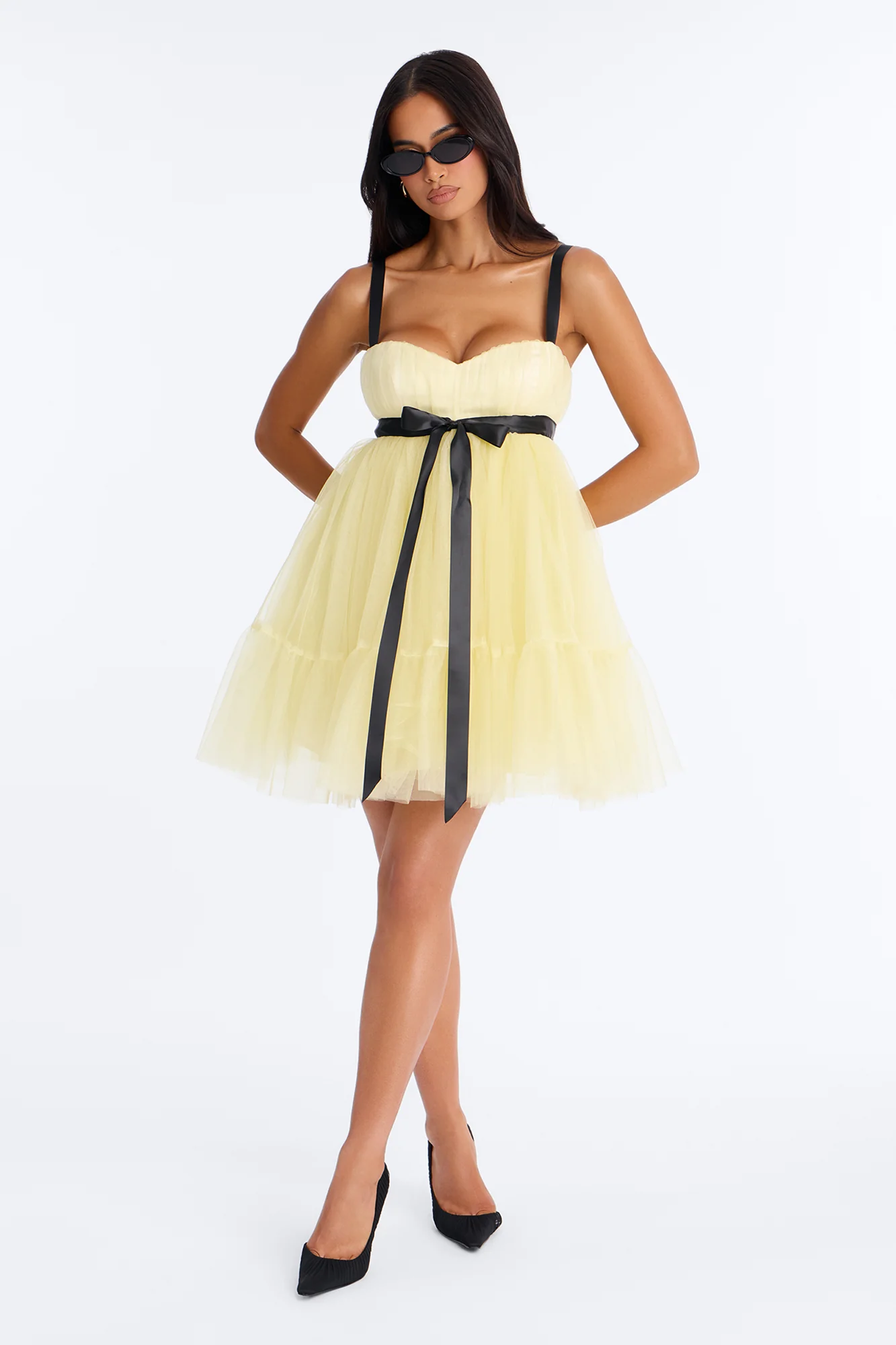 Rosy Girl Tulle Babydoll Mini Dress - Yellow