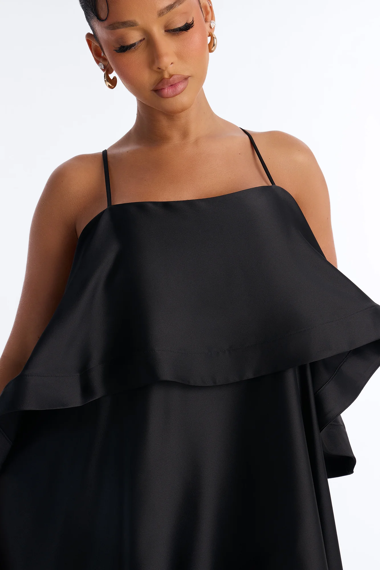 Rowen Tiered Satin Gown - Black - Image 3