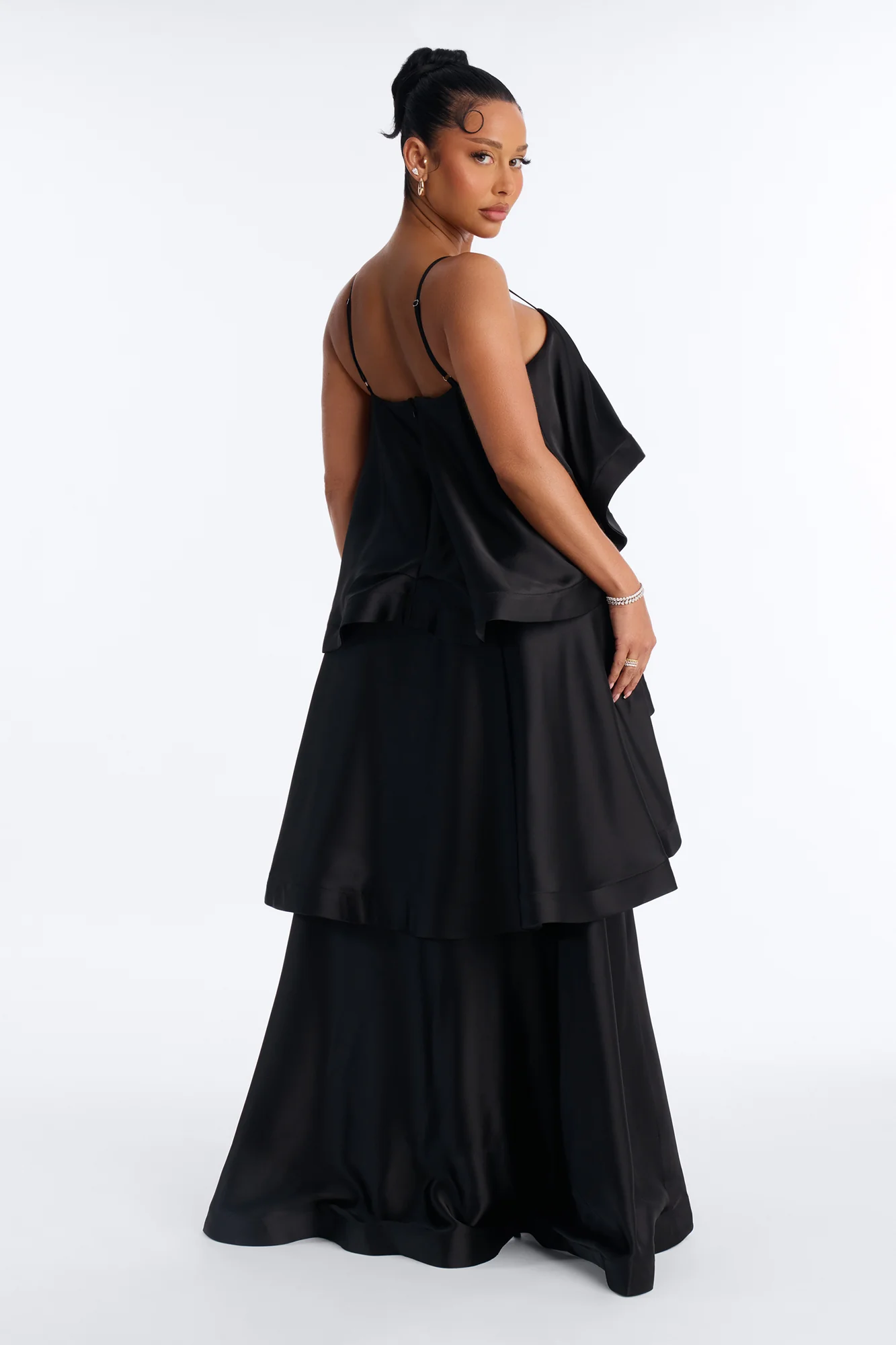 Rowen Tiered Satin Gown - Black - Image 4