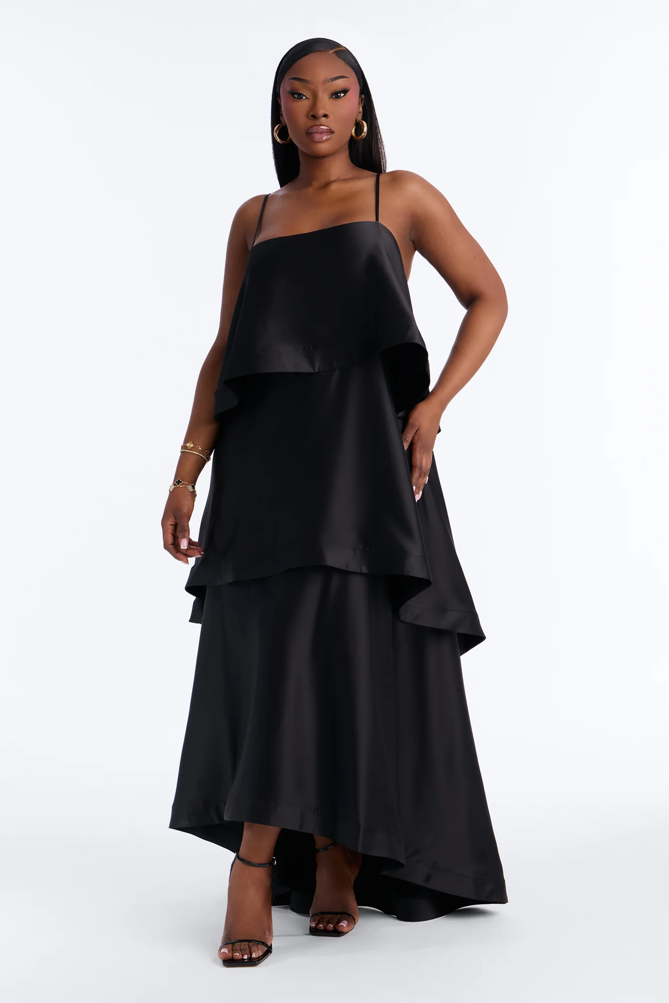 Rowen Tiered Satin Gown - Black - Image 5