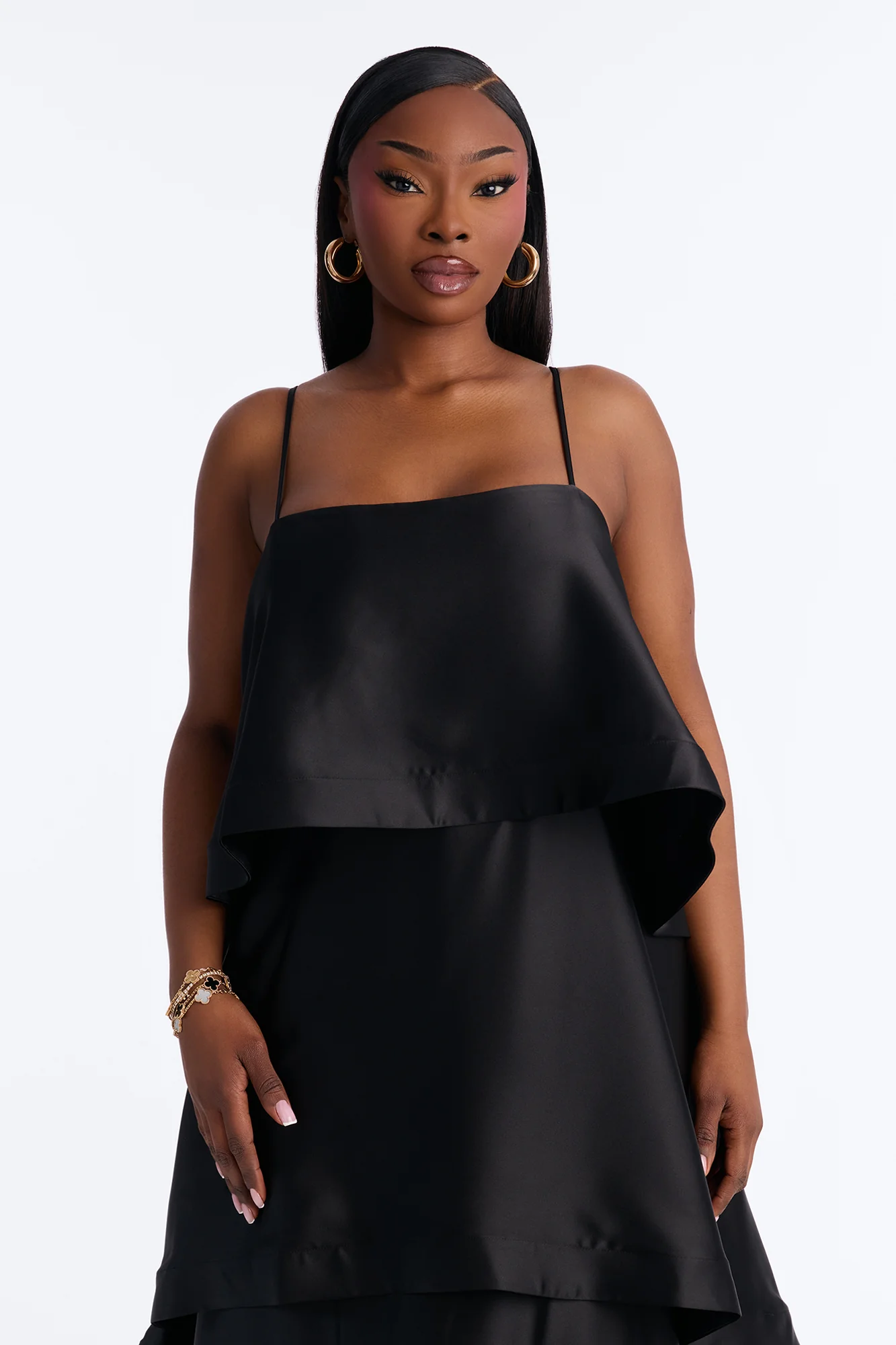 Rowen Tiered Satin Gown - Black - Image 6