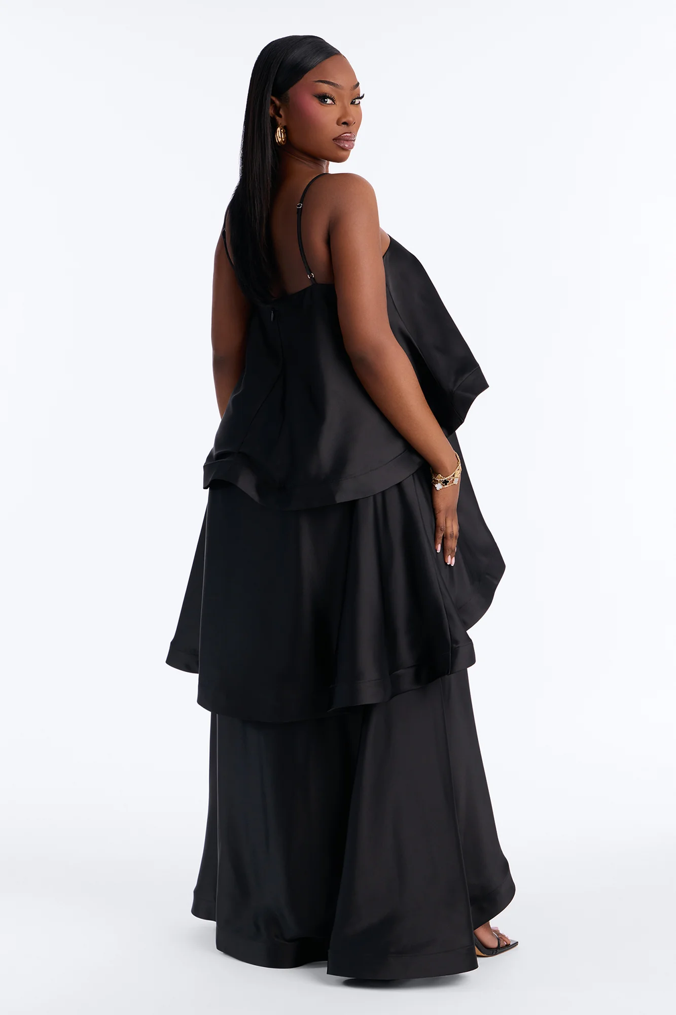 Rowen Tiered Satin Gown - Black - Image 8